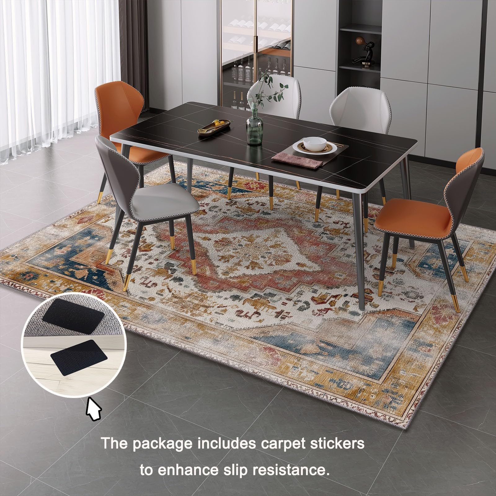 Tappeto per soggiorno grande 80 x 120 cm, Stile Retrò Persiano Lussuoso Geometrico lavabile in lavatrice antiscivolo a pelo basso decorazione - per la casa e l'ufficio Antico