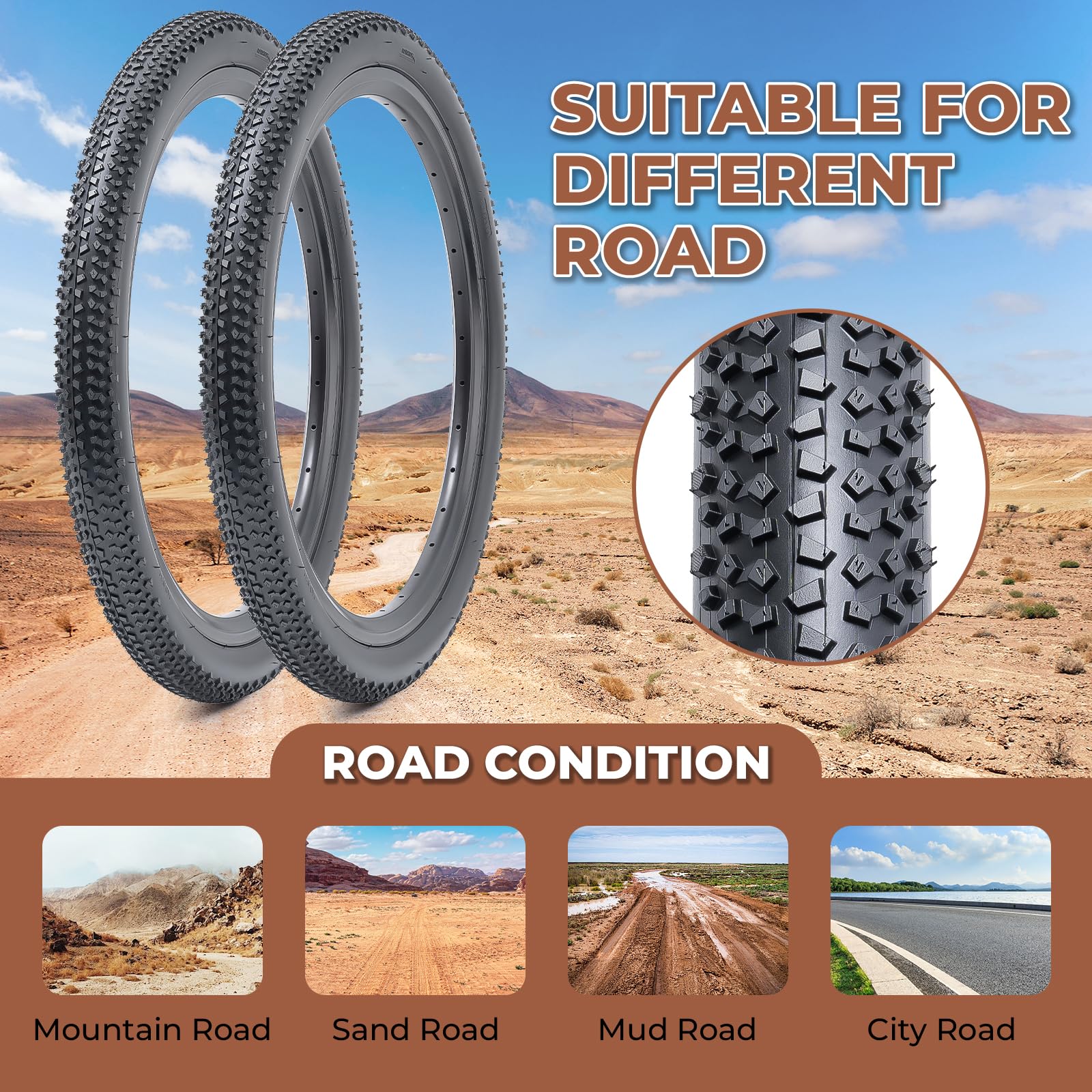 2 pezzi, 20x2.35 Pneumatici per bici, Durevole pieghevole 20 pollici 60-406 20 x 2.35 Pneumatici per bicicletta da montagna, Pneumatici di ricambio per mountain bike, Copertoncino