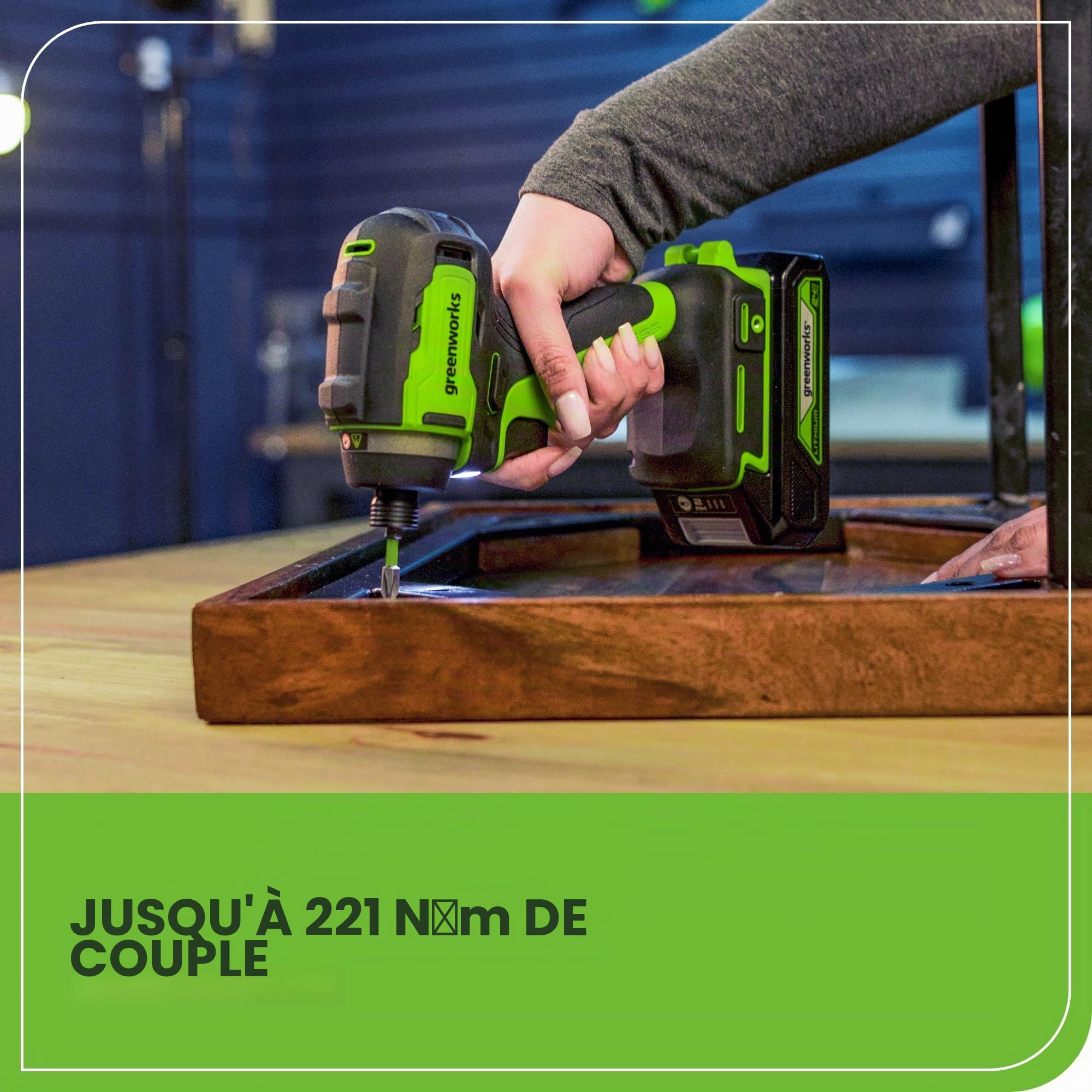 Greenworks 24V Kit combiné visseuse à chocs 200Nm et perceuse 35Nm, avec batterie 2Ah et chargeur