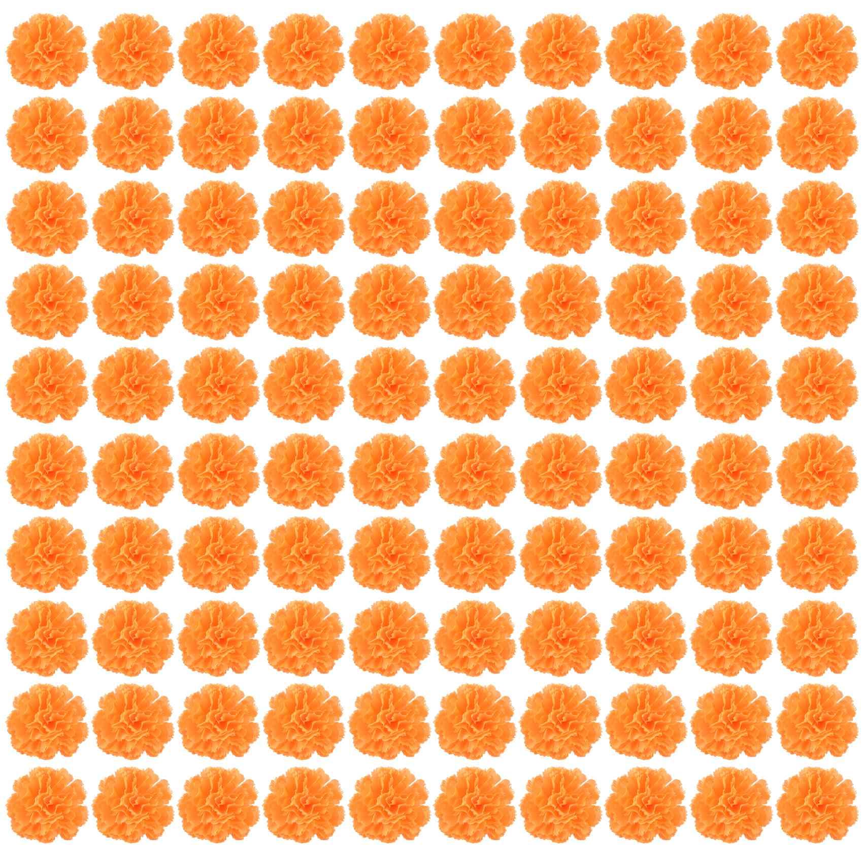 MOLERRI Marigold Flower Heads Bulk, 100Pcs Heads for Garlands Crafts, Silk Marigold Fake Flowers, Orange