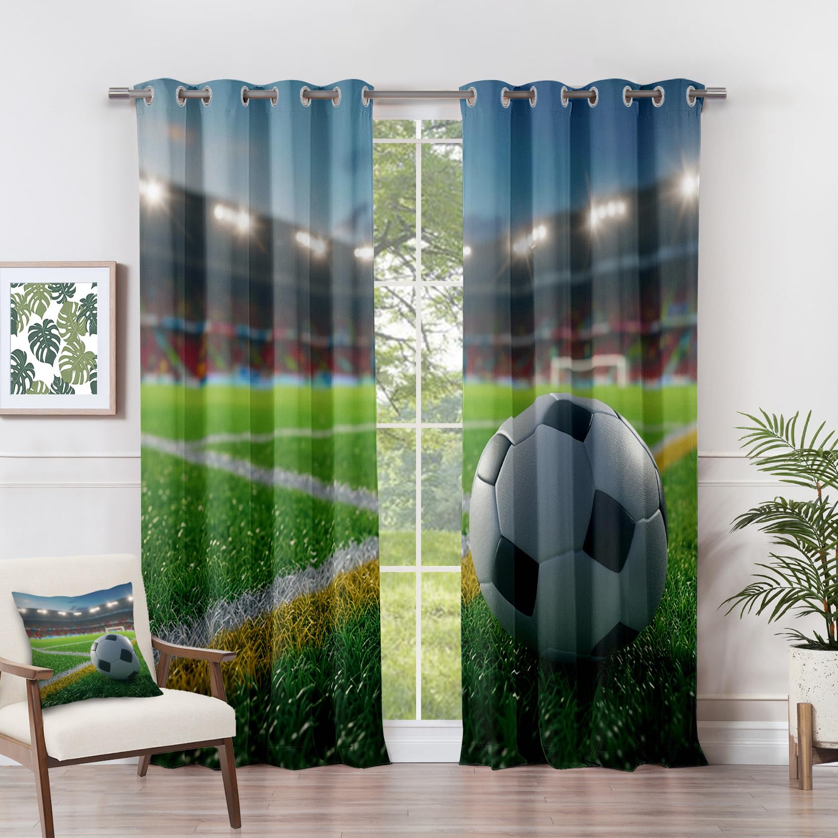 Football Curtains for Boys Bedroom - Football Curtains - Football Stadium Soccer Sports Blackout Curtains 90 x 108 Inch (Width x Drop) 2 Panels, Boys Eyelet Curtains & Drapes