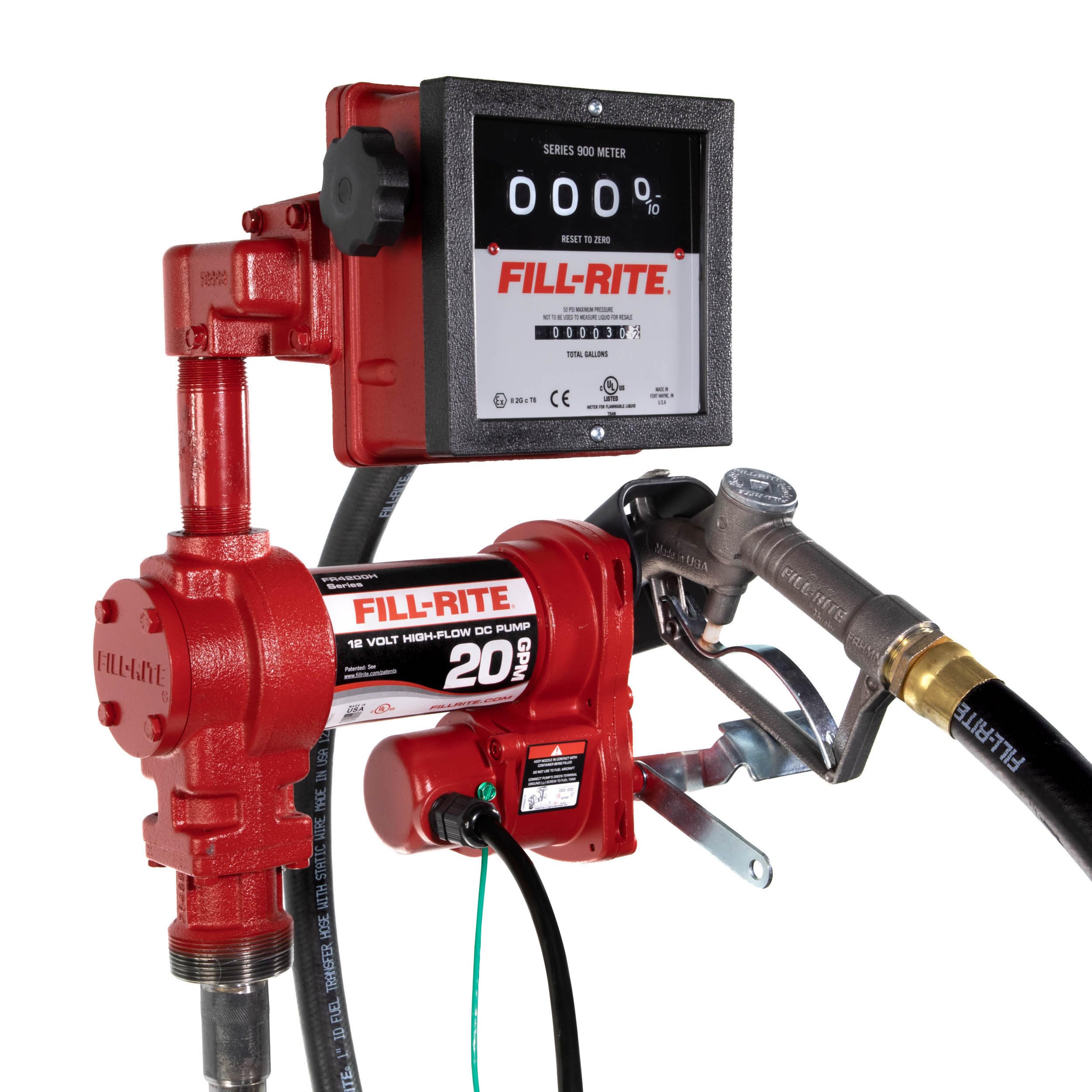 Fill-Rite FR4211H 12V 20 GPM Fuel Transfer Pump with Standard Mechanical Meter Package, Gallons Gasoline, Diesel, Kerosene, Ethanol & Methanol Blends & Biodiesel