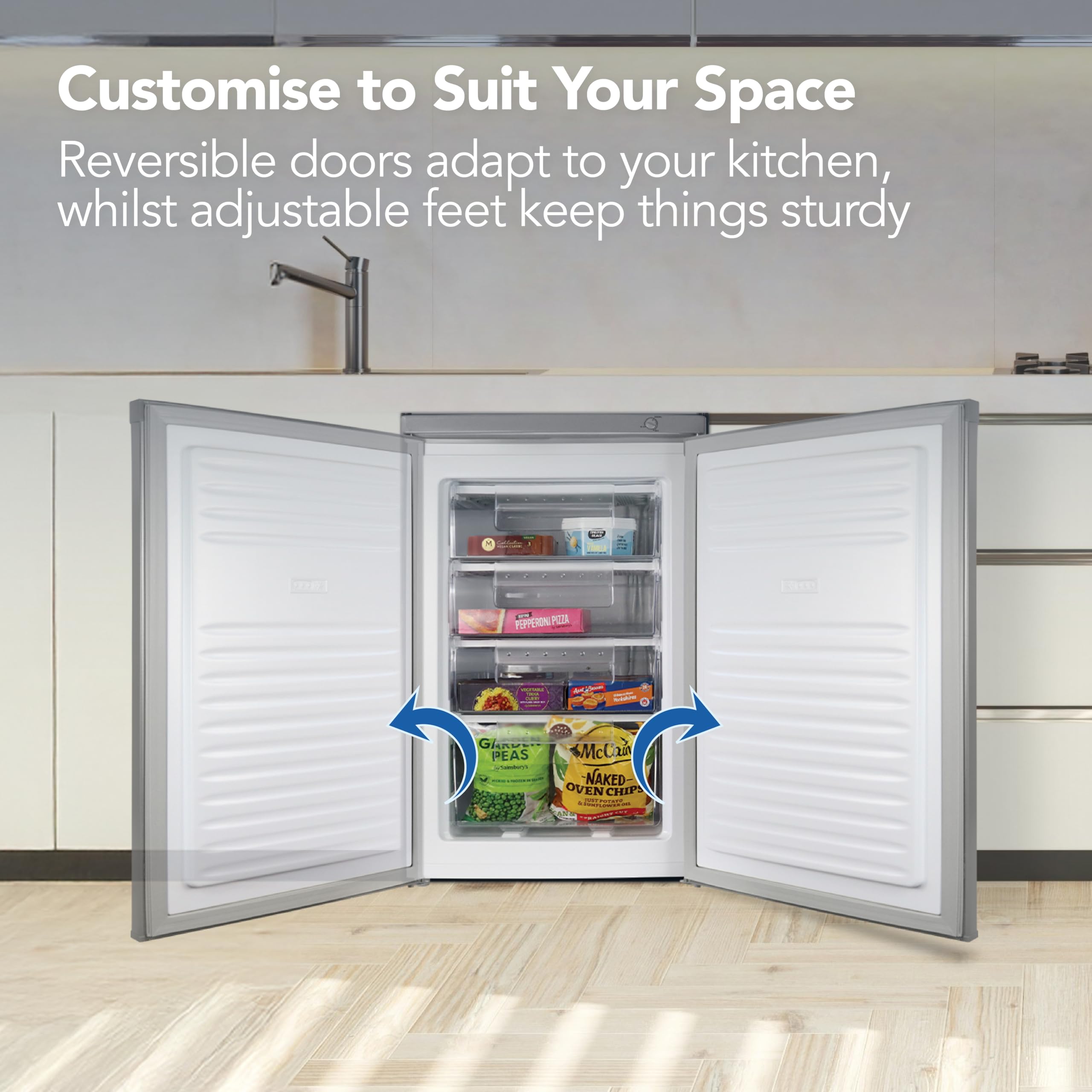 Igenix IG355X Freestanding Under Counter Freezer with 4 Large Drawers, Reversible Door, 91 Litre Freezer Capacity, 55 cm Wide, Inox — view 7