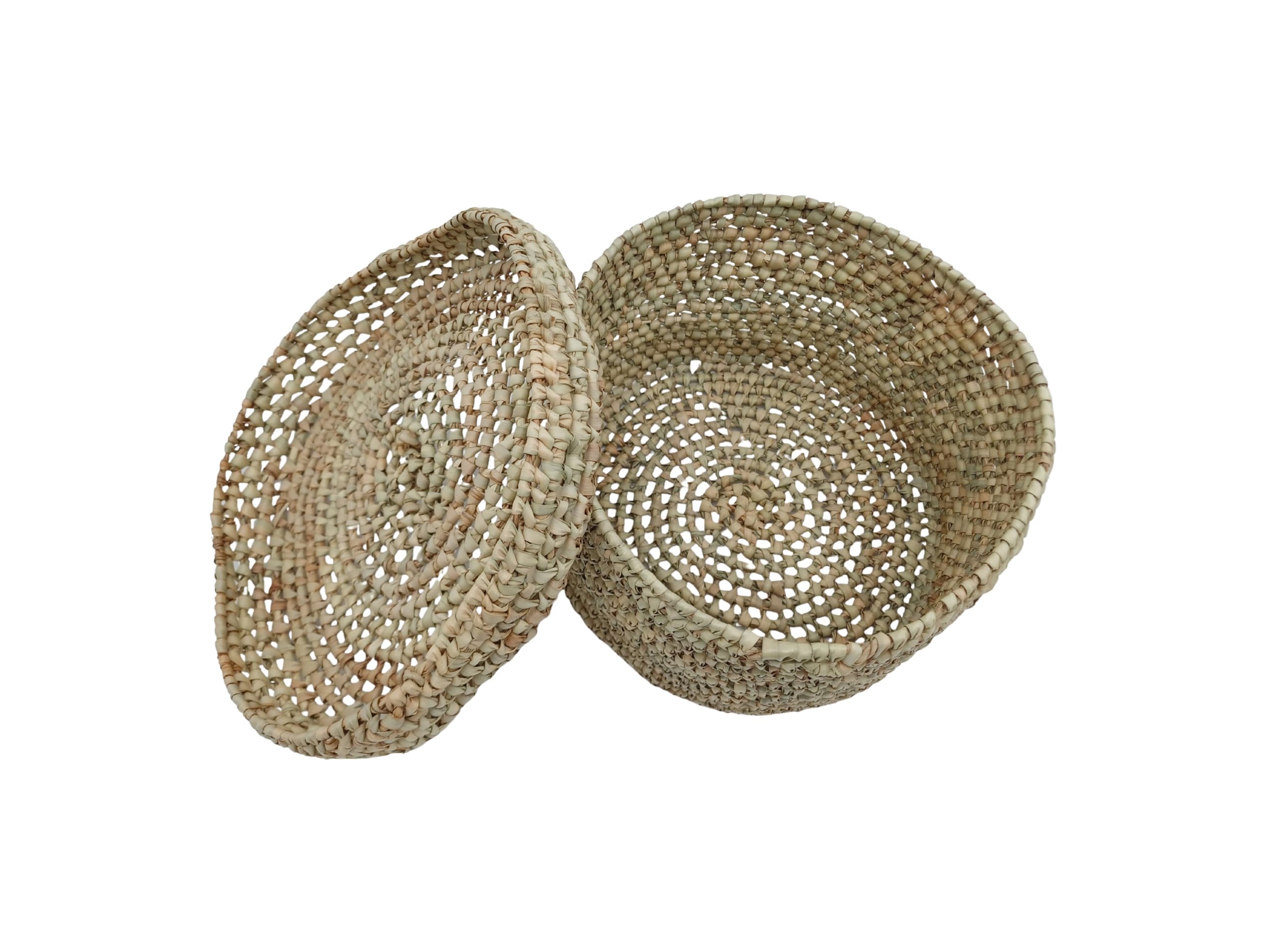 Cesta Redonda de Almacenamiento Marroquí, Fibras Naturales, con Tapa Tejida, Beige (Grande)