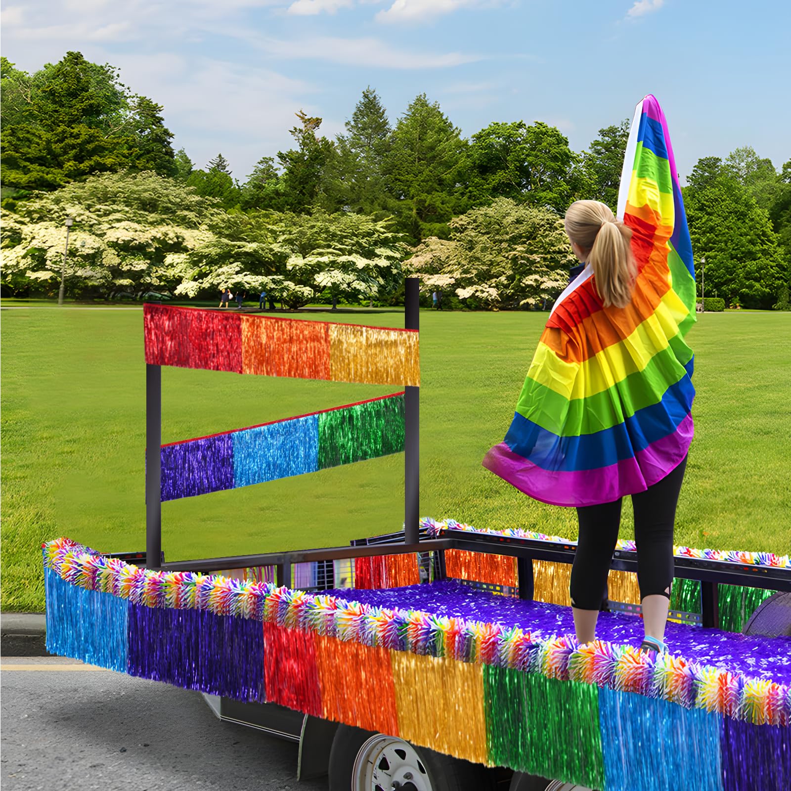 LOLStar Regenbogen-Lametta-Girlande, Metallic-Glitzer-Folien-Fransengirlande, hängende Regenbogen-Banner, Tischröcke für Geburtstag, Stolz, Parade, schwimmt