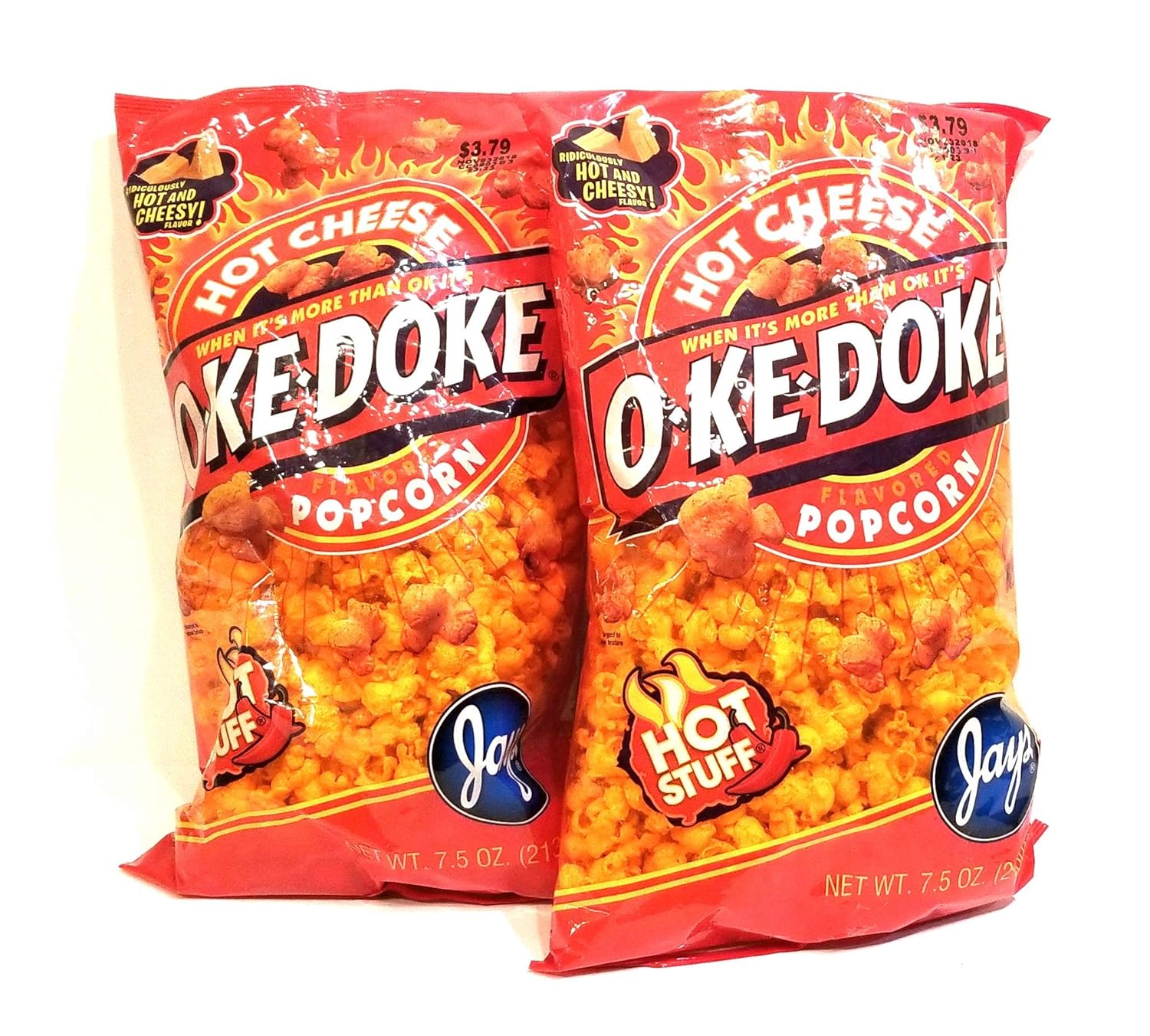 JAY'S BIG BAG OKE DOKE HOT CHEESE Popcorn 2 Pack 7.5 oz