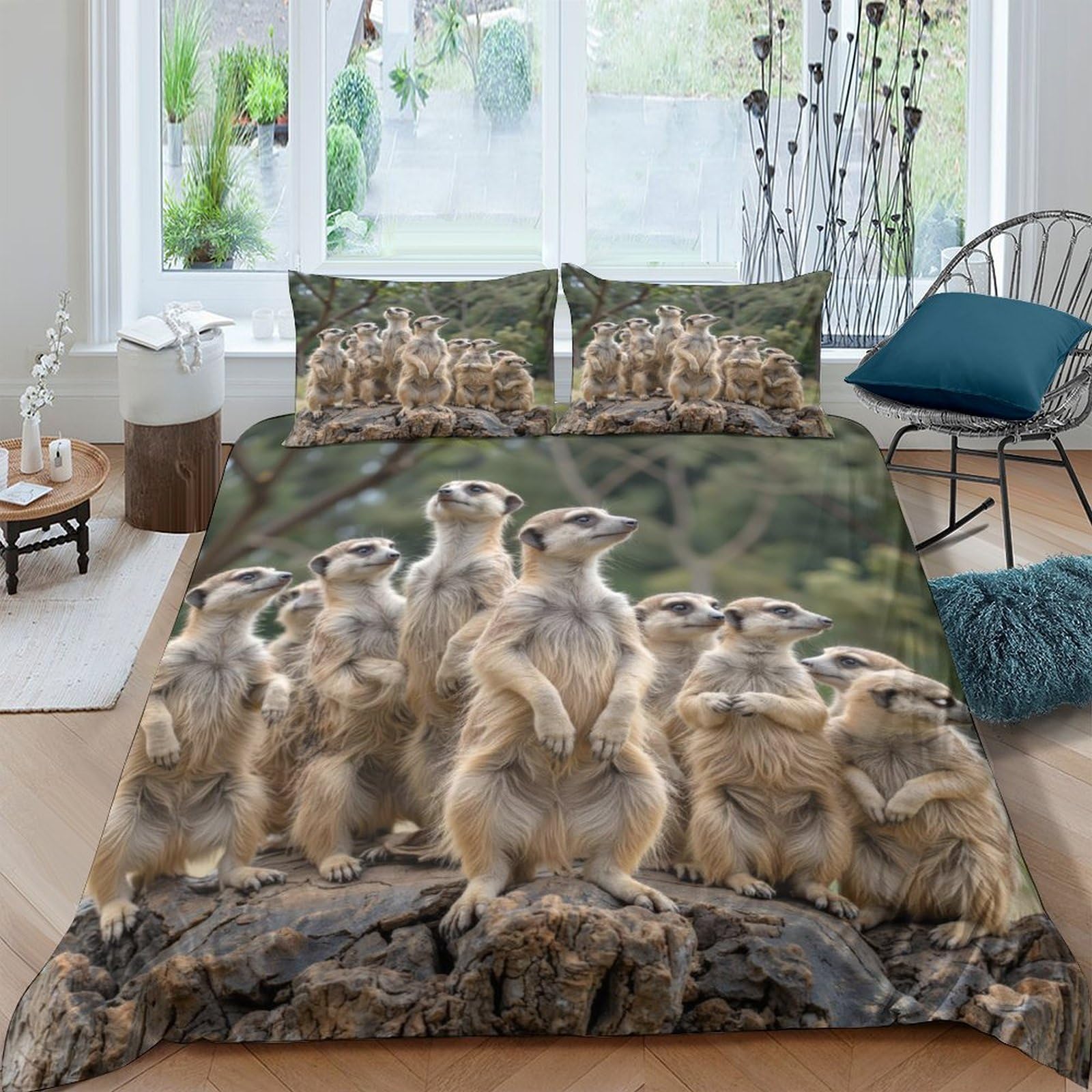 Ctjqhvkz Style-10 3D Printed Meerkat Group Fitted Sheet Microfiber Animal Bed Cover Forest Scene Bedroom Decor For Home Guest Room Single（135X200cm）
