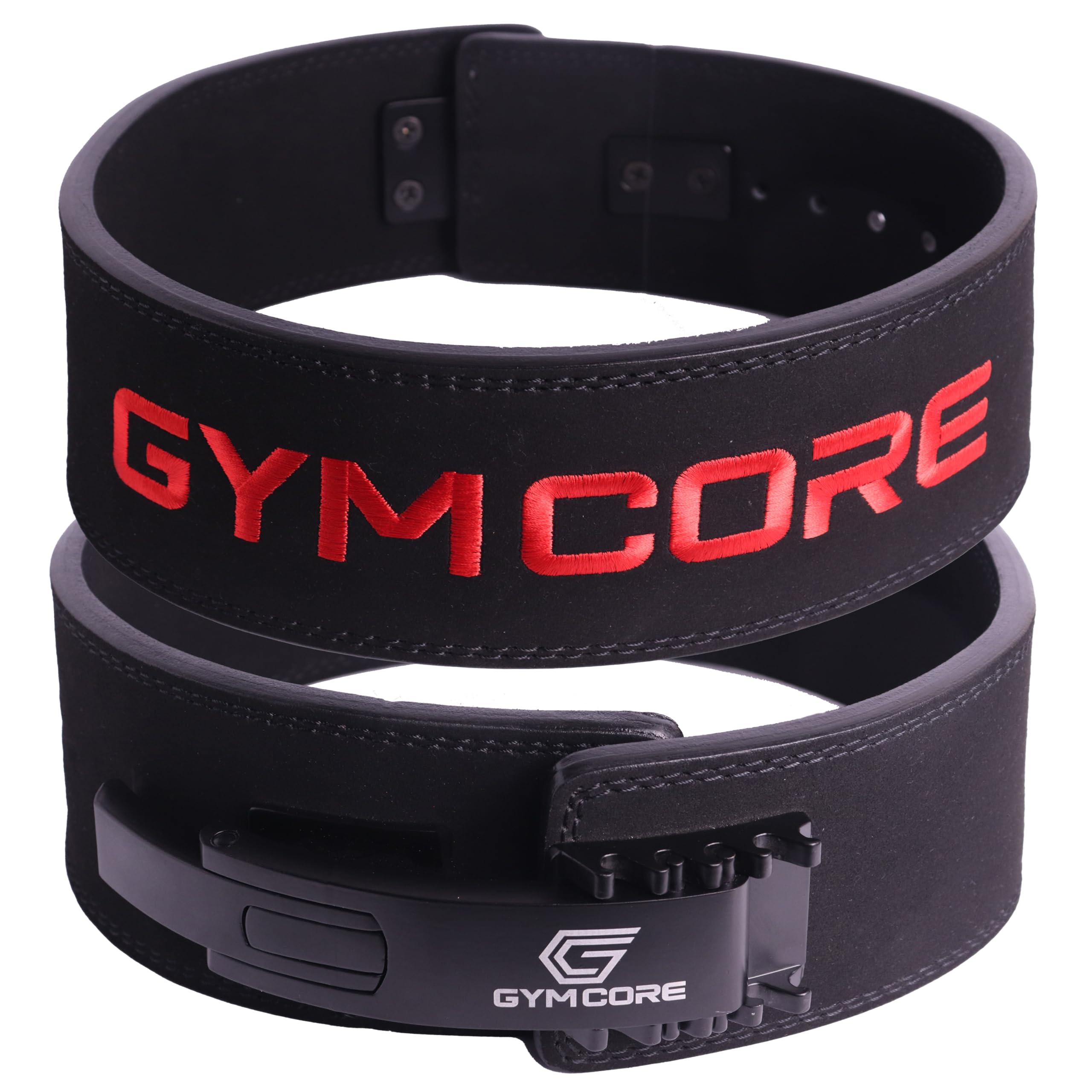 GYMCORE Weightlifting Lever Belt โ Adjustable Camo Suede-Lined Powerlifting Belt โ Premium Leather with Reinforced Stitching, Lever Buckle for Squats, Deadlifts & Strength Training โ Black, XL
