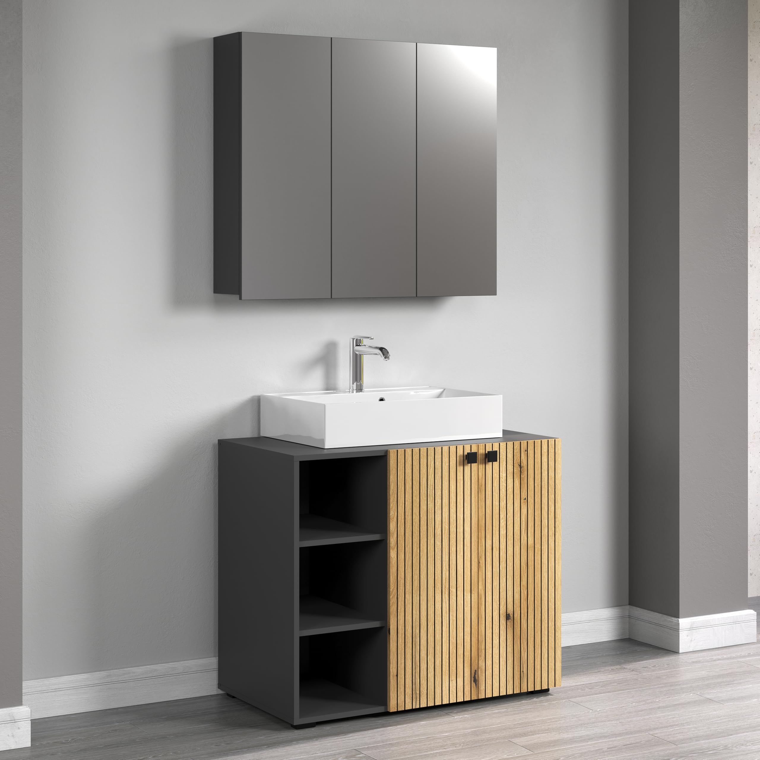 Spiegelschrank PureBliss Anthrazit / Spiegelglas · B 90 x H 80 cm