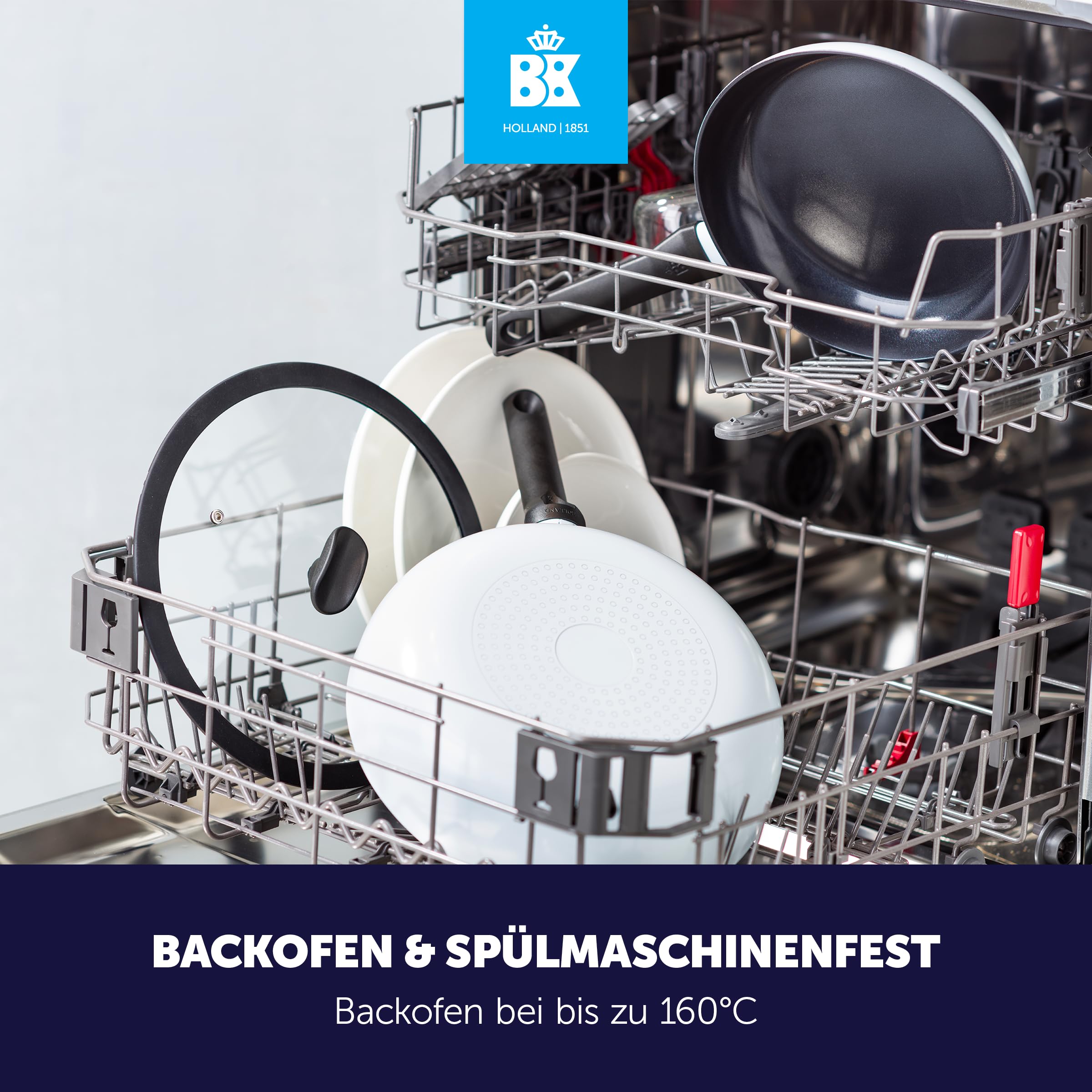 BK Enjoy Keramik-Wokpfanne mit Deckel Ø 28 cm/4,2 l, PFAS-frei, Induktionsgeeignet, Ofenfest bis 160 °C, Spülmaschinenfest, Schnelle Erhitzung, Cool-Touch-Griffe, Blau