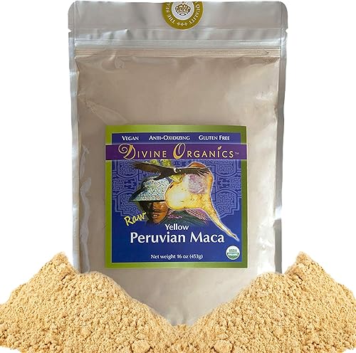 Polvo de maca de 16 onzas, certificado orgánico, crudo, vegano, antioxidante, sin gluten, raíz de maca peruana amarilla