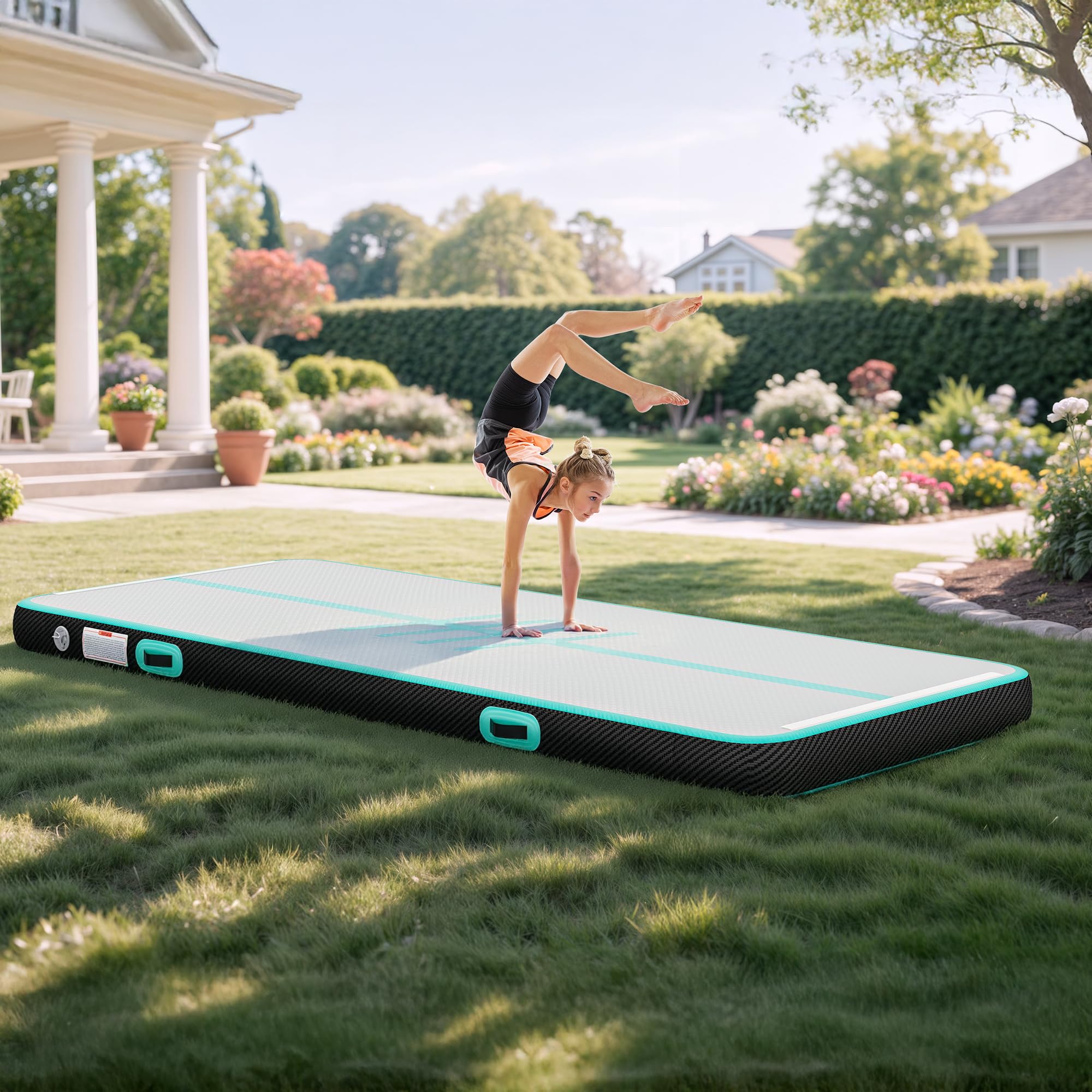 Air Matte Track 3M/4M,YITAHOME Tumbling Matte/Kohlefaser Seiten/Pfadstil mit Luftpumpe 10cm Hoch Tumbling Matte,Aufblasbar Gymnastikmatte Turnmatte für Training/Tumbling/Yoga/Outdoor/Fitness