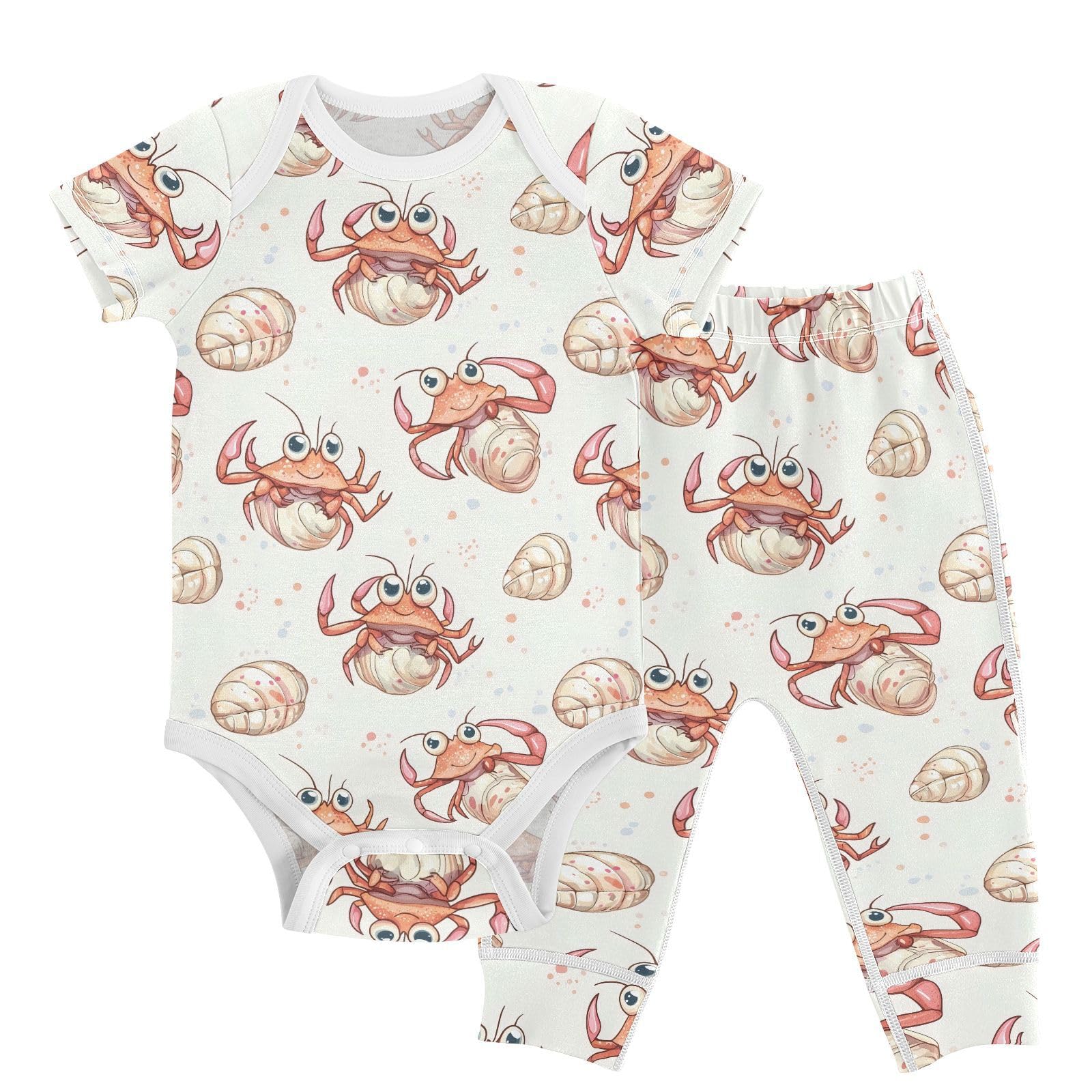 vvfelixl Cartoon Cute Hermit Crab Baby Layette Sets,Baby Bodysuits Set Unisex Short Sleeve Babys Pants Sets 9-12M