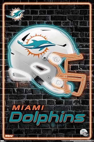 Trends International NFL Miami Dolphins - Póster de pared con casco neón 23, 34 pulgadas de largo x 22.4 pulgadas, versión premium sin marco