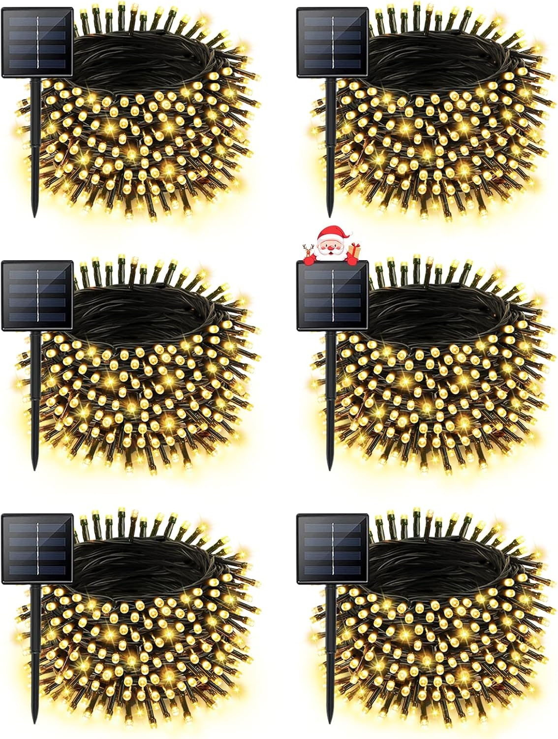 6 Pack Christmas Solar String Lights Outdoor Waterproof, 198FT 600 LED Green Wire Solar Fairy Lights with 8 Modes, Solar Twinkle Lights for Garden Tree Patio Fence Christmas Decorations (Warm White) Warm White 6PK