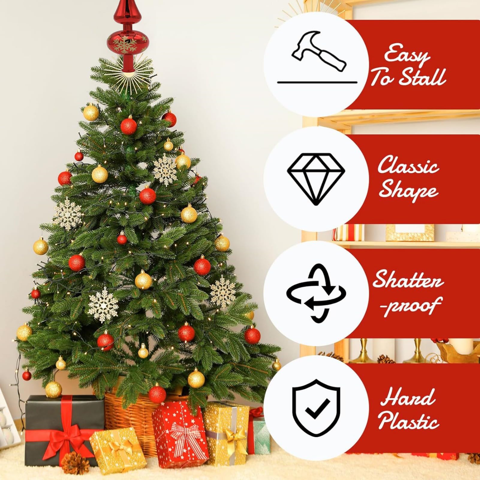 Étoile De Sapin De Noël Étincelante - 15,2 Cm, Plastique, Couleur Bleu (Or, Argent, Rose Disponible)