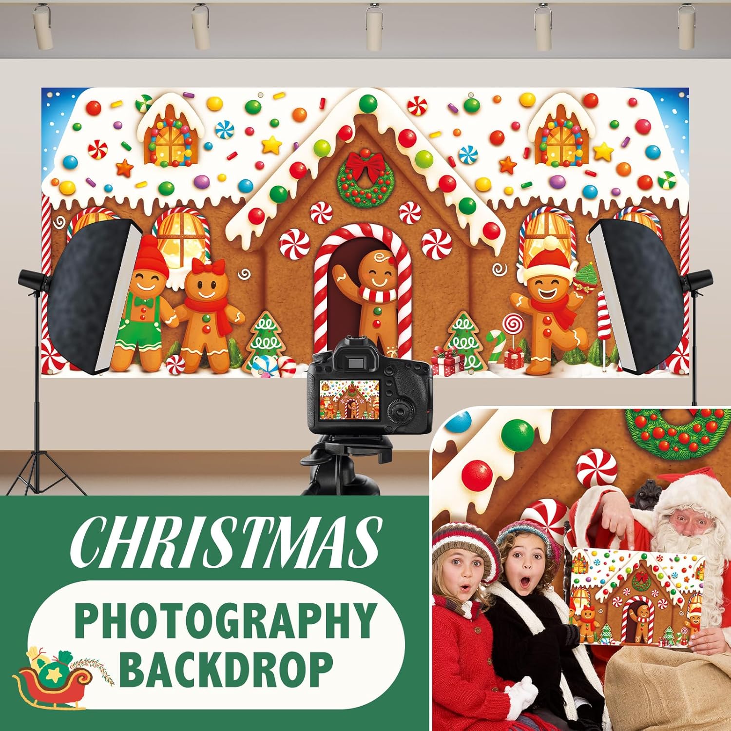 HunnmingRe Christmas Garage Door Banner Decoration Magnetic Double Garage Door Covers Large Xmas Backdrop Decorations for Holiday Indoor Outdoor Party Decor(16 x 7 ft,Gingerbread House)