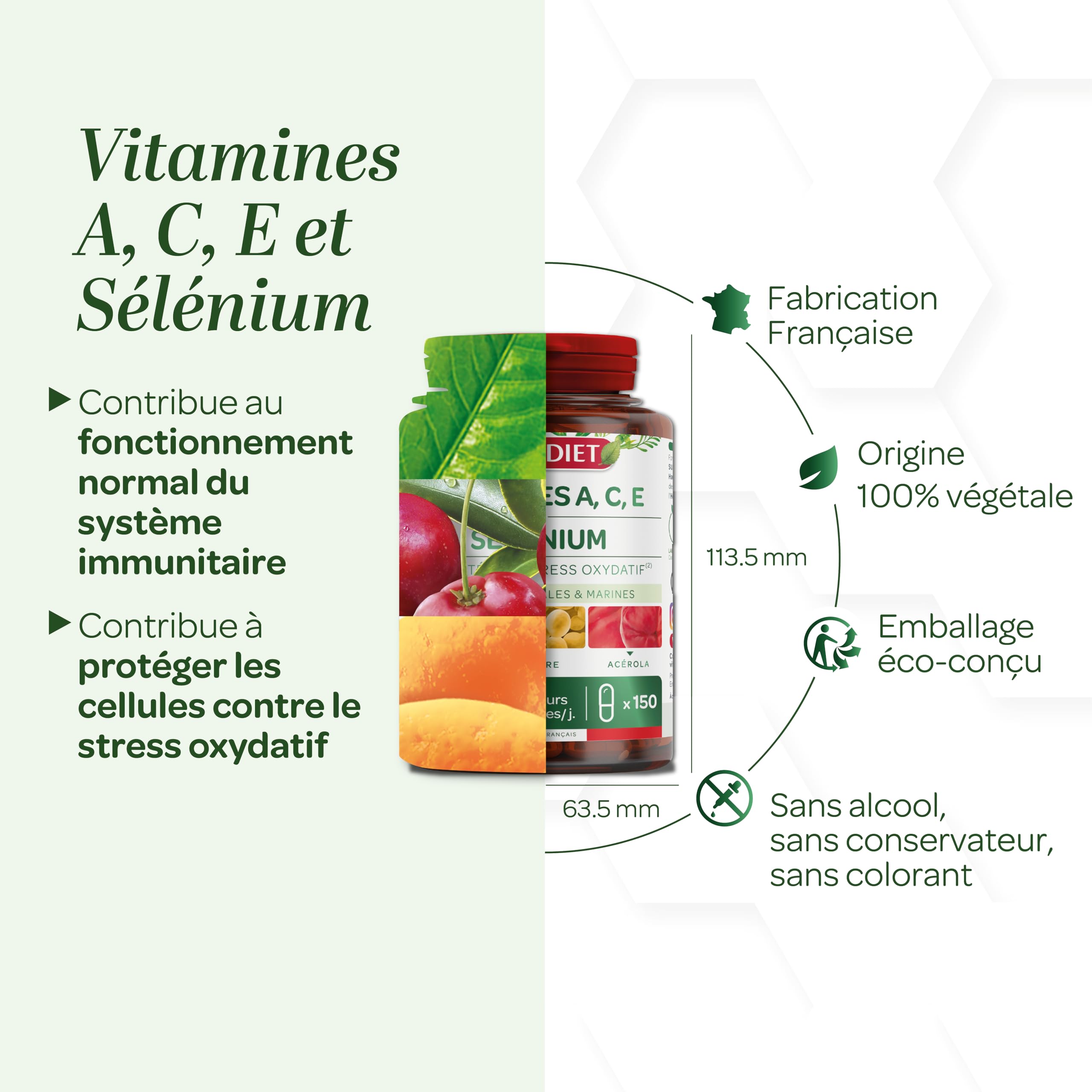 SUPERDIET - VITAMINE A,C,E ET SÉLÉNIUM – Immunité et Stress oxydatif – Nutrithérapie – Fabrication Française – 150 gélules