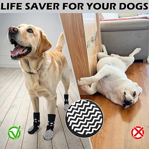 Miniatura 5 de EXPAWLORER 6 calcetines antideslizantes para perros para evitar lamer las patas, zapatos de perro para pavimento caliente, botas de perro de doble