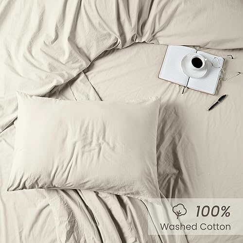 Miniatura 2 de Bioweaves Juego de 4 piezas de sábanas de tejido de percal de 100 % algodón orgánico lavado, con certificación GOTS, bolsillo profundo de 17