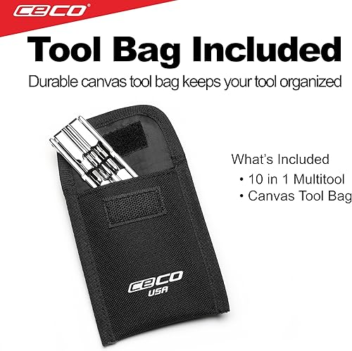 Miniatura 9 de CECO -USA - Multiherramienta para bicicleta de 10 funciones  Tamaño ultra delgado, ligero  Acabado cromado pulido  Acero para herramientas CR-V 6150