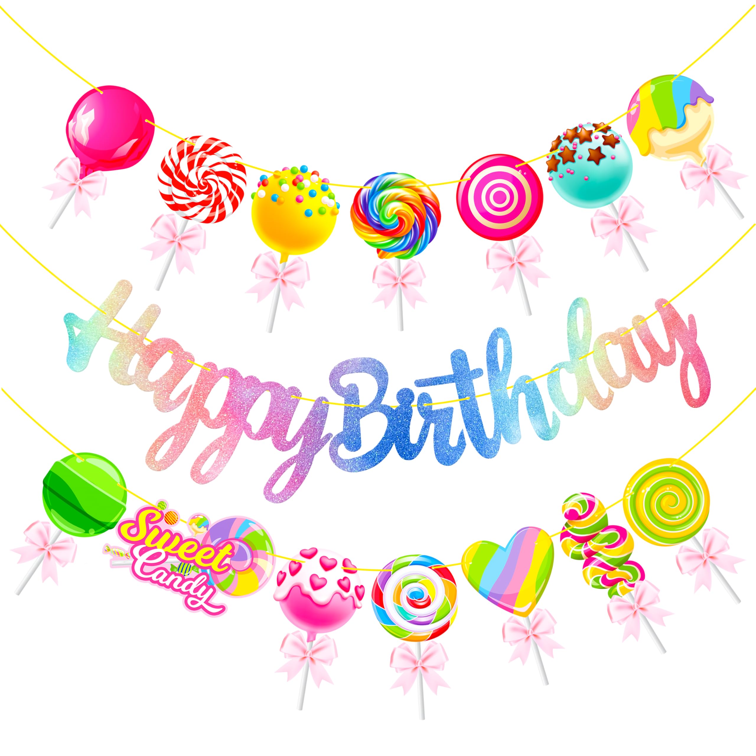 Candyland Birthday Party Banners Colorful Candy Lollipop Birthday Decoration Sweet Candy Party Banners Candyland Theme Party Decoration for Girls