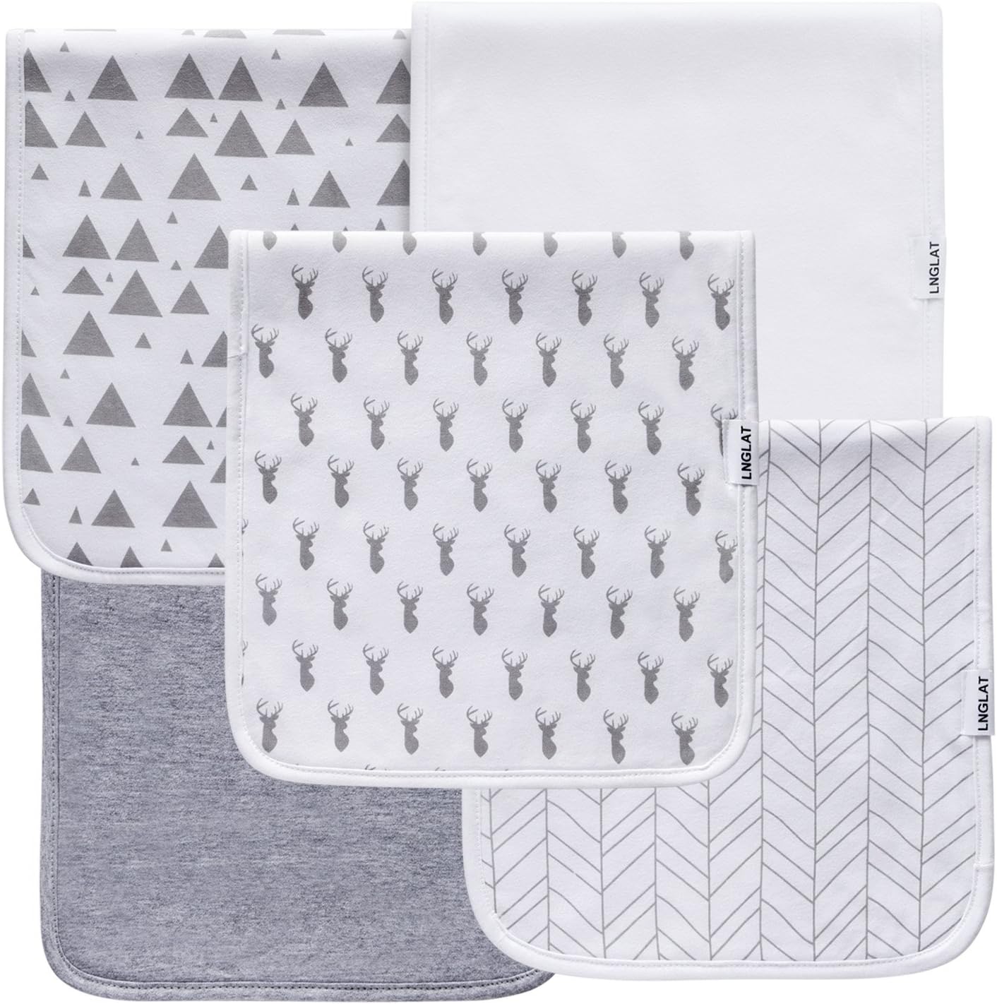 5-Pack Baby Burp Cloths for Boys and Girls, 100% Organic Cotton, Triple Layer,Thick, Soft and Absorbent, Burping Rags for Newborns Baby Shower Set by LNGLAT