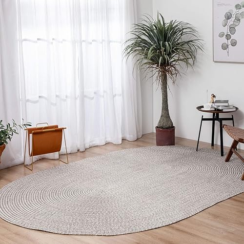 Vista 77 de DECOMALL Azure - Alfombras trenzadas para exteriores, alfombra ovalada para interiores, 3 x 5 pies, color gris