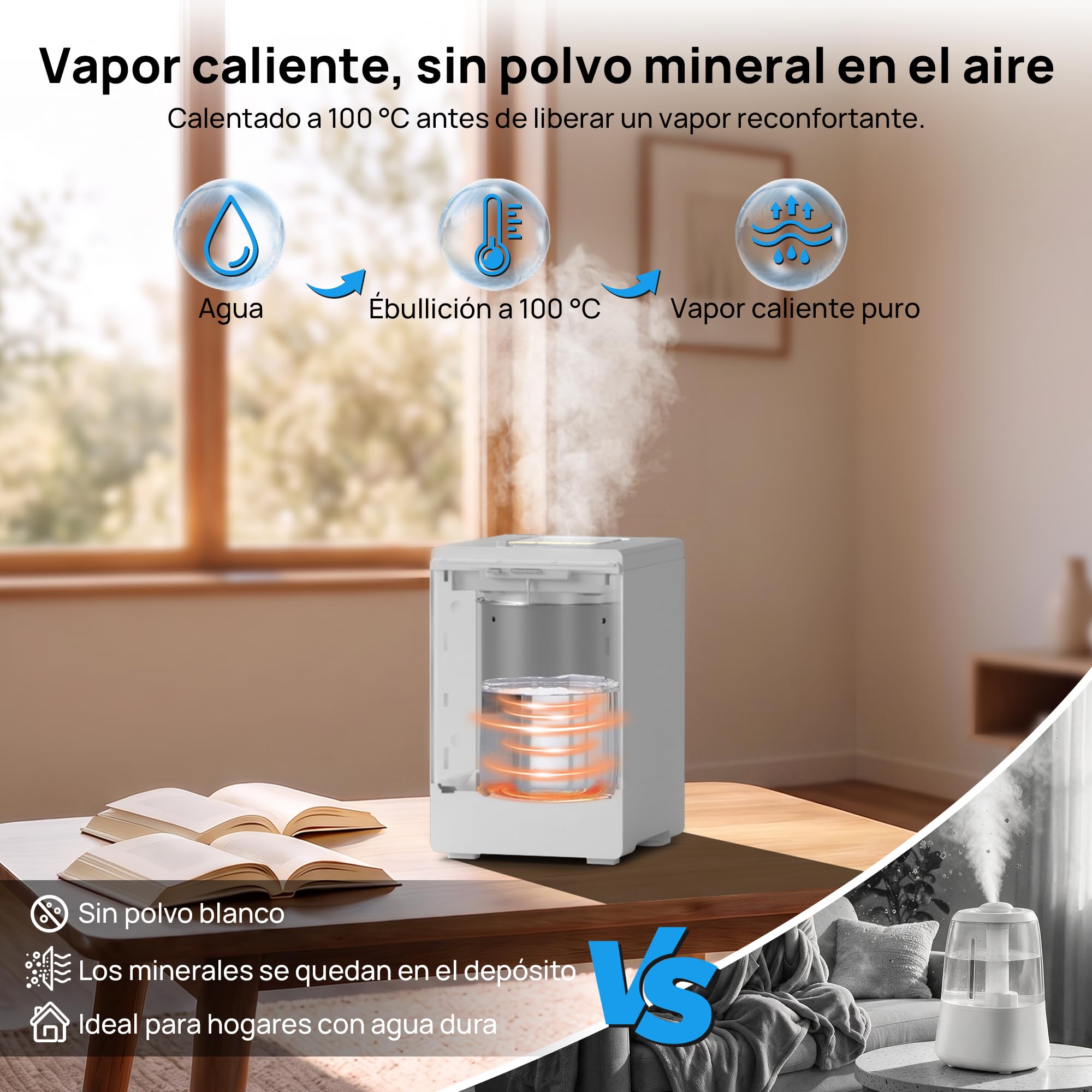 TURBRO 4L/1Gal 304 Stainless Steel Steam Humidifier, Warm Mist Humidifier for Bedroom Baby Nursery, 500 ml/h Output, Safe Dishwasher, Easy to Clean, GLS04