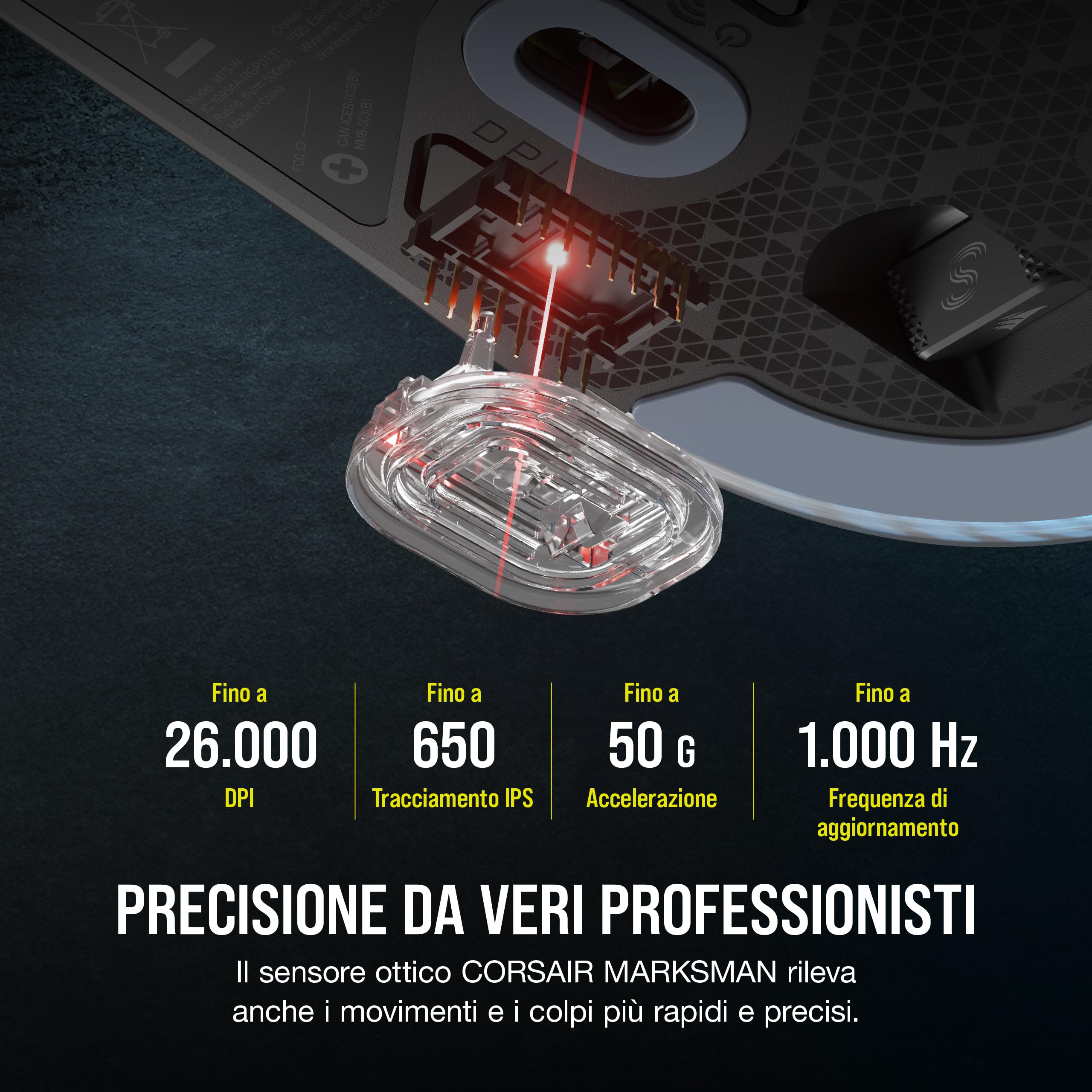 Corsair M75 WIRELESS RGB Mouse da Gioco FPS Leggero – 26.000 DPI – Pulsanti Laterali Intercambiabili – Compatibile con iCUE – PC – Nero