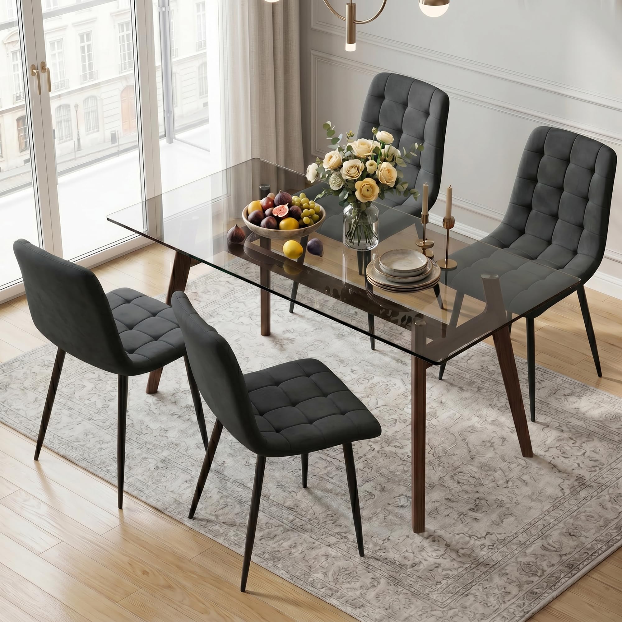 YOUDENOVA Esszimmerstühle 4er Set, Samtstühle für Esszimmer, Dunkelgrau