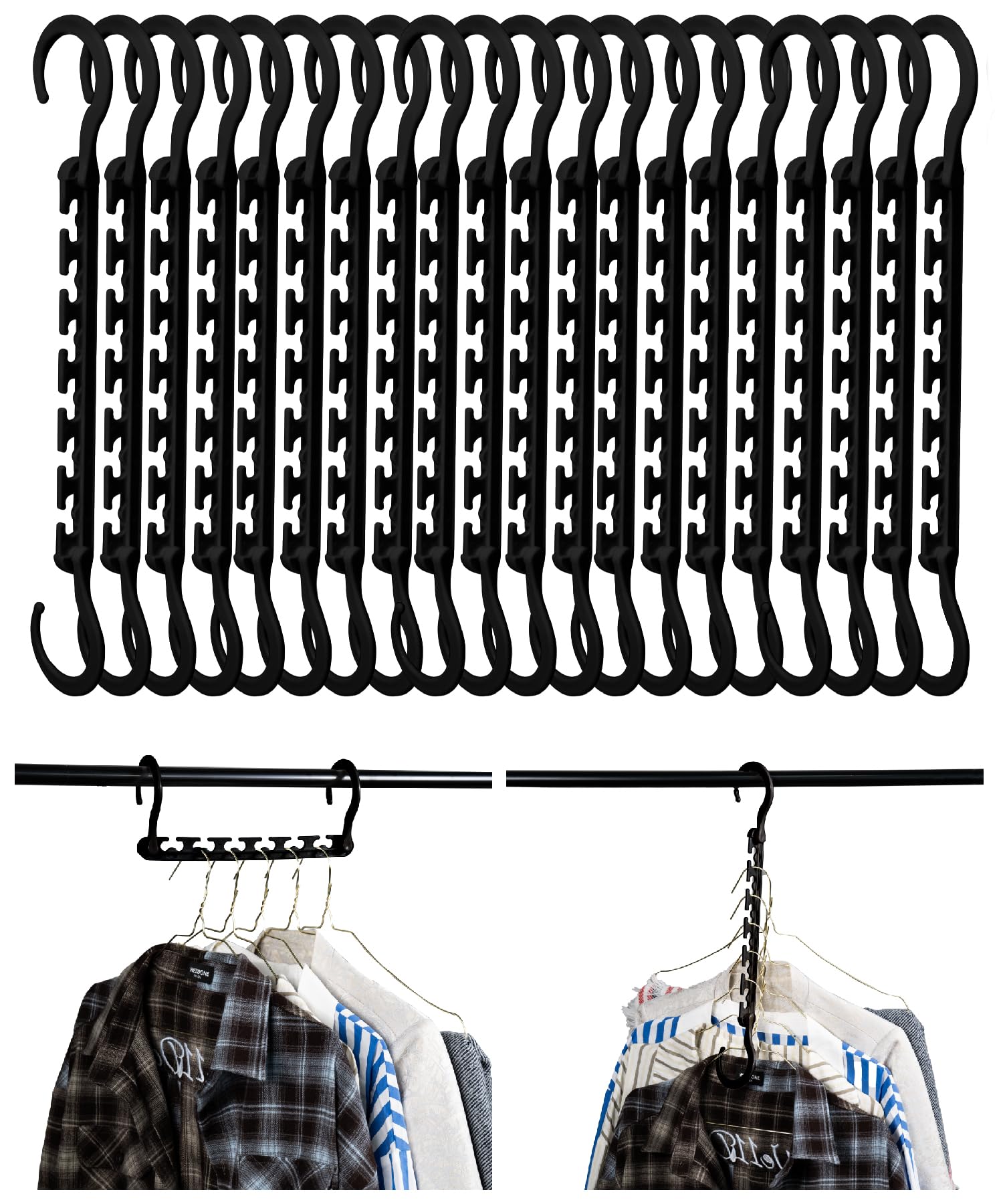 Cintres en plastique gain de place organisateur de penderie crochets noirs