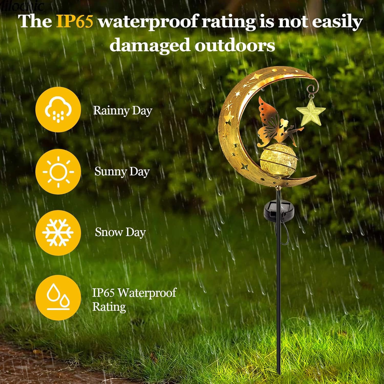 Decoration Exterieur Lampe Solaire Jardin TERESA'S - Lune Métal 100cm - Éclairage Extérieur étanche IP65 Lampe Boule Verre Fée