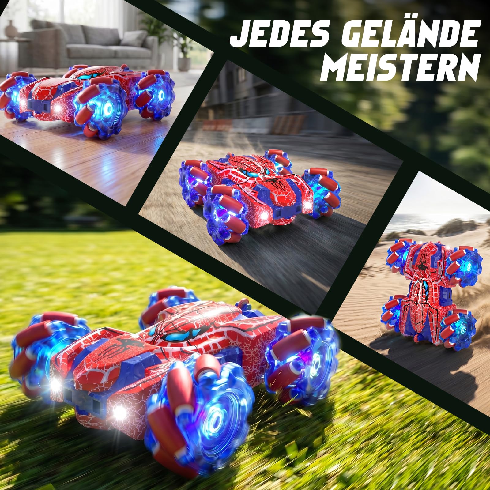 Spider Ferngesteuertes Auto mit Gestenerkennung ab 4 5 6 7 8 9 10 11 12 Jahre, Doppelseitige RC-Autos mit Ganzkörperbeleuchtung, 2,4 GHz Handgesteuertes Wiederaufladbares RC-Stunt-Auto