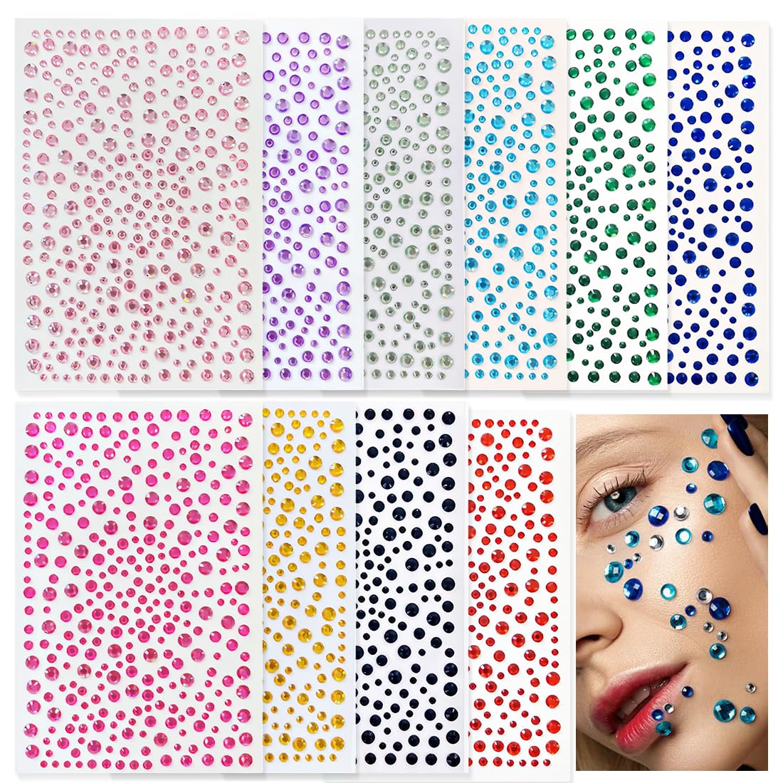 10 PCS Strass Autocollants Cristal, Strass Autocollant Diamant Cristal pour Strass Visage Maquillage Décoration Ongles Strass Bijoux pour DIY Artisanat Nail Body Maquillage Décoration Scrapbooking