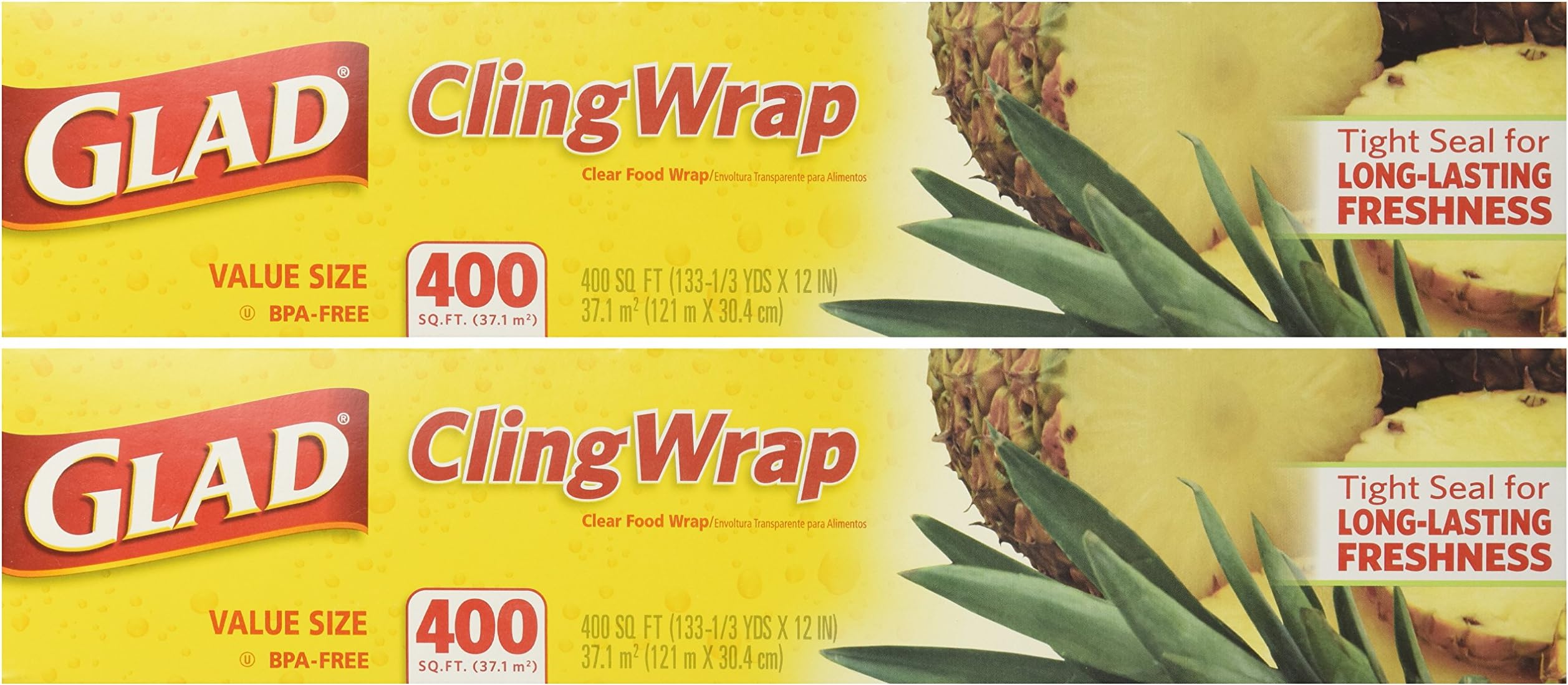 Glad Cling Plastic Wrap, 400 Square Foot Roll, 400 Sq Ft (Pack of 2)