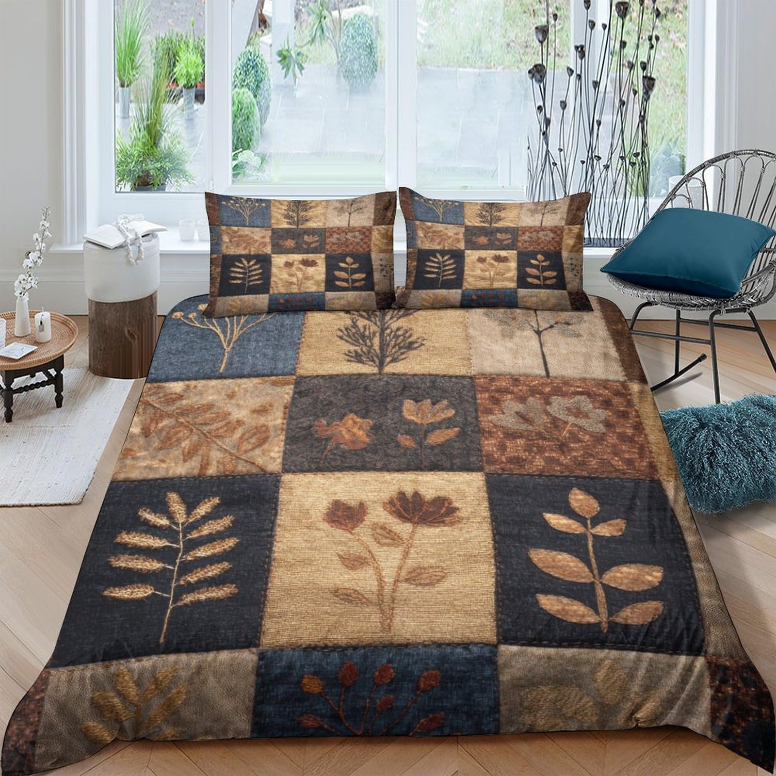 Ctjqhvkz Style-5 3D Printed Botanical Patchwork Fitted Sheet Microfiber Soft Breathable Rustic Floral Bed Cover For Bedroom Guestroom Decor Single（135X200cm）