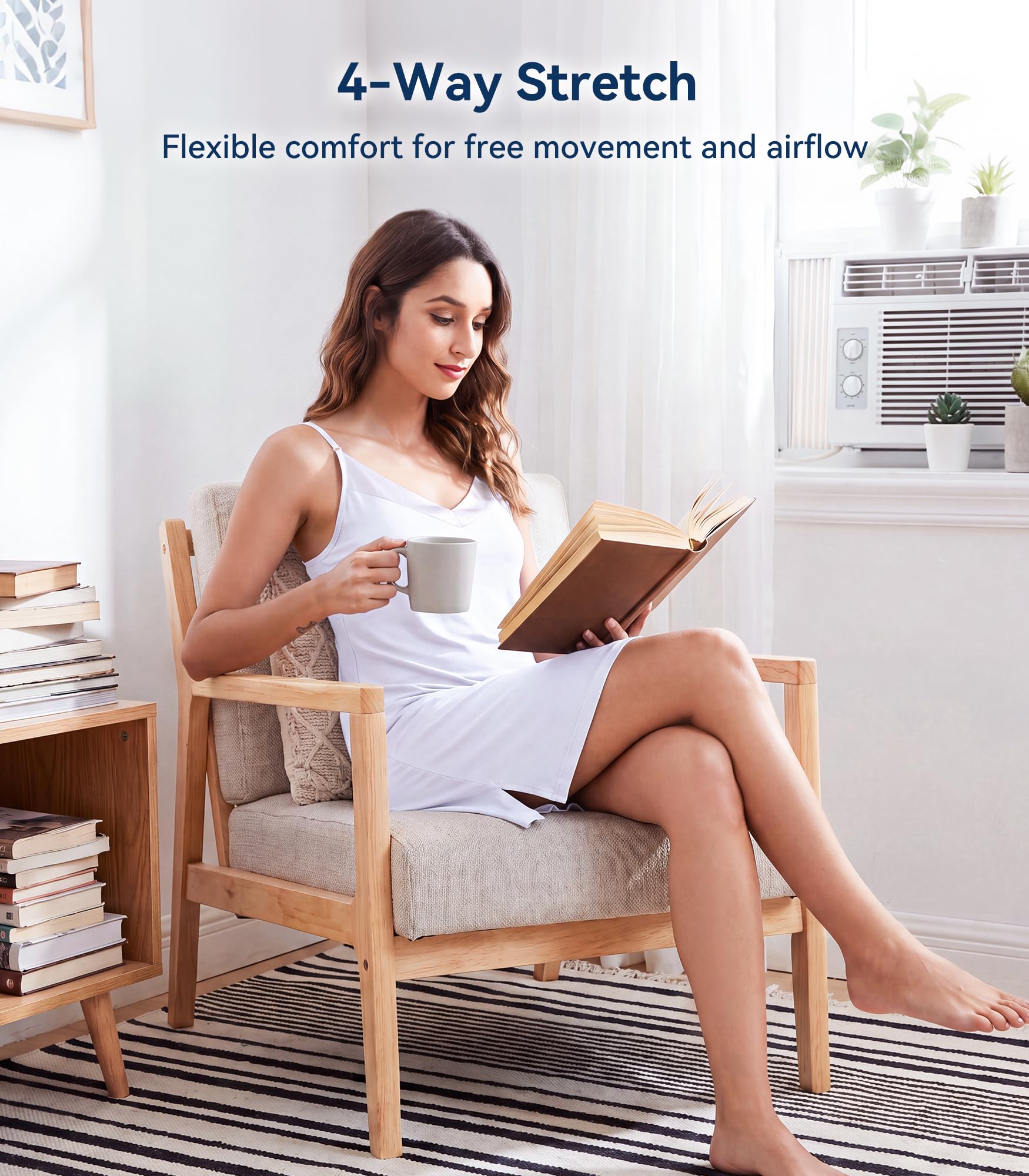 WiWi Damen Bambus-Nachthemd Sexy Camisole Nachtwäsche V-Ausschnitt Nachtwäsche Full Slip für Unterkleid Chemise S-4X