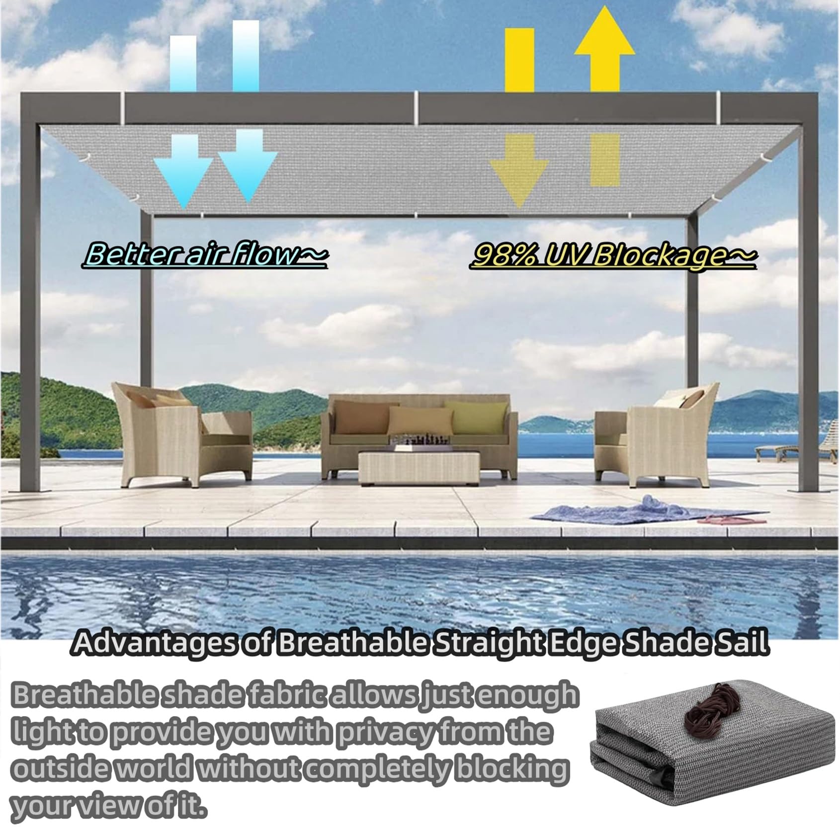 Parasol personalizado con ojales, 30 x 100 cm, 98 % protección UV, aislante para exteriores, perfecto para uso en balcón y jardín