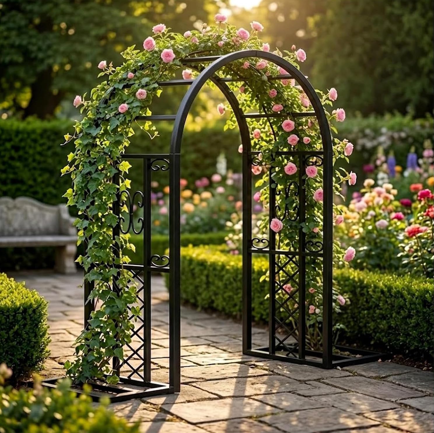 Arco de jardín de metal para evitar caídas de plantas soporte rígido para vides y rosas