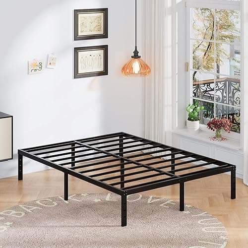 Miniatura 35 de Marco de cama de metal California King, plataforma de almacenamiento resistente de 14 pulgadas con soporte de listones de acero de 2500 libras,