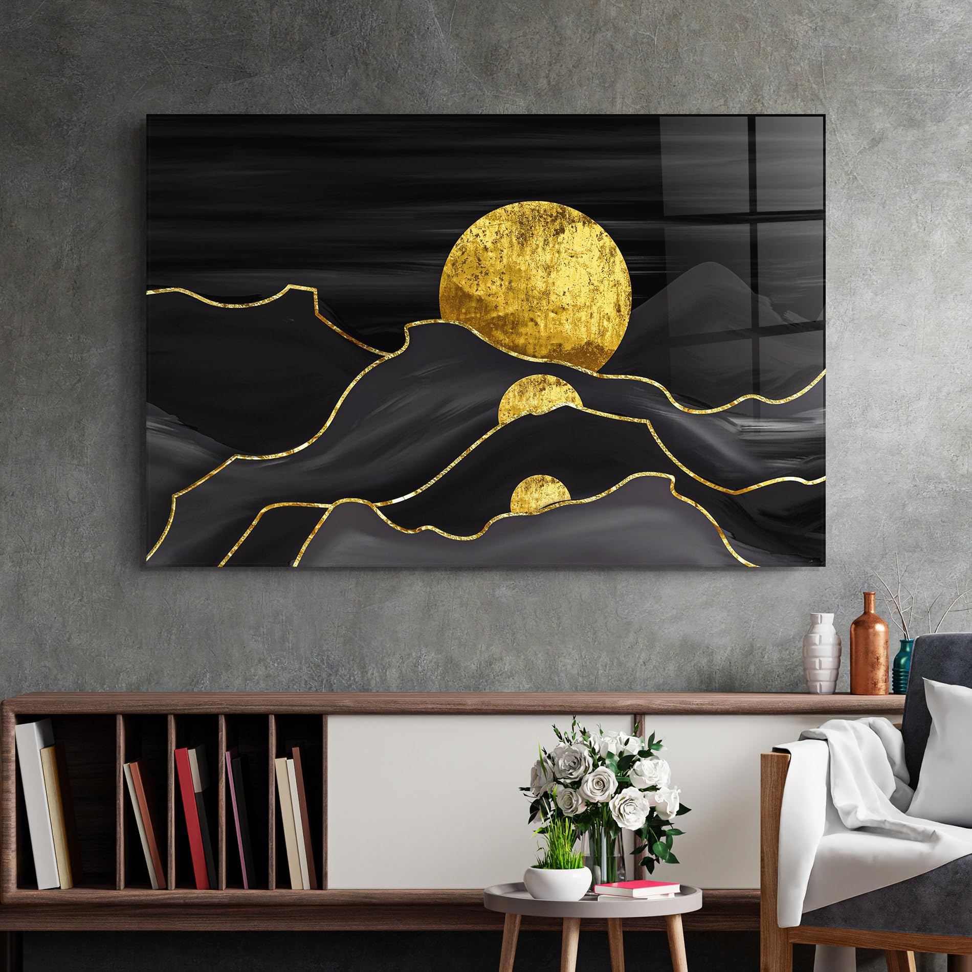 ARTHUB® Moderne impression sur verre 60x100 cm, 4mm verre trempé | Tableau en verre salon et chambre, Décoration murale moderne, Décoration intérieure, paysages, Black Moutains