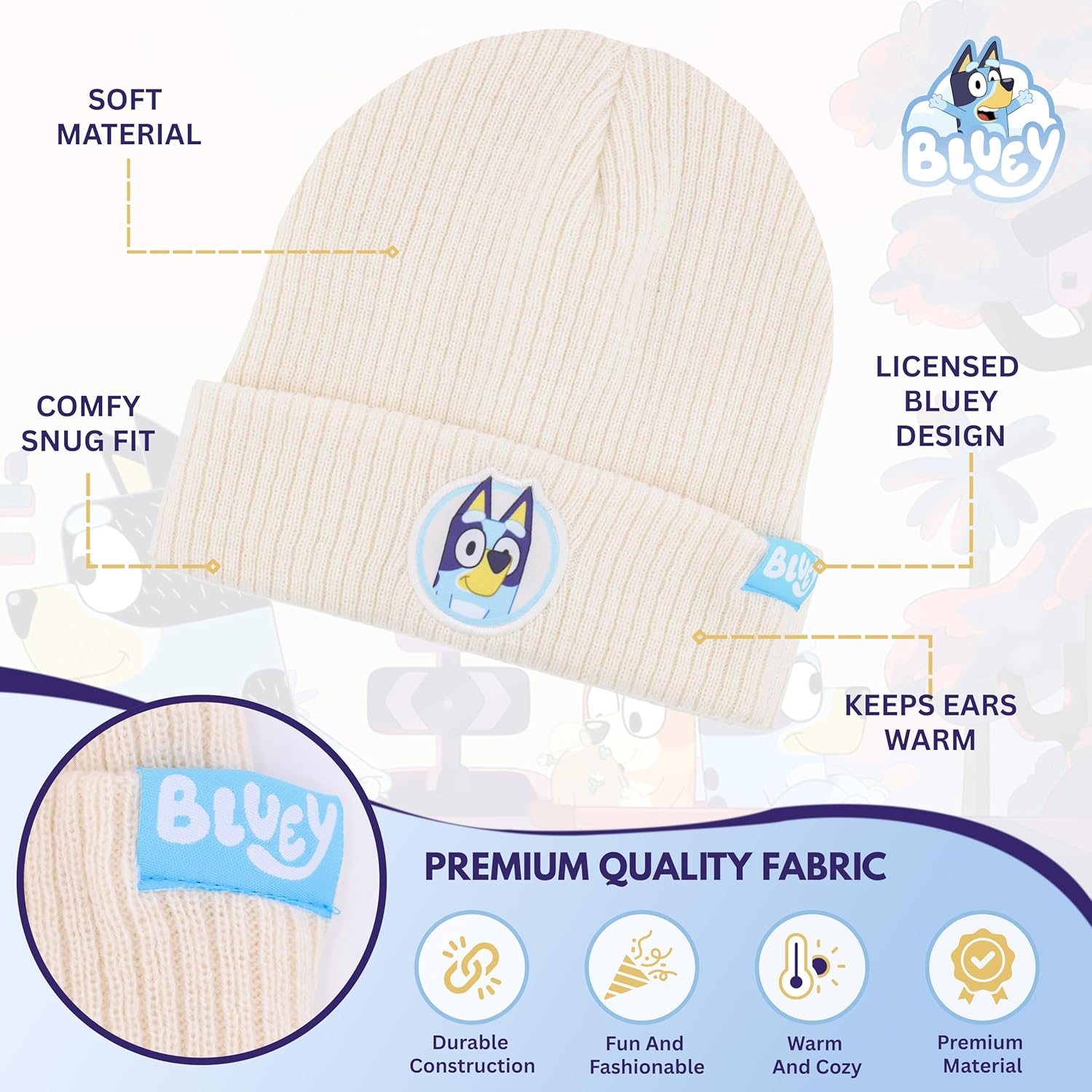 Bluey Toddler Winter Hat 2-Pack – Soft Knit Beanies with Warm Cuffed Design – Cozy Hats for Boys & Girls Ages 2–5 - Image 3