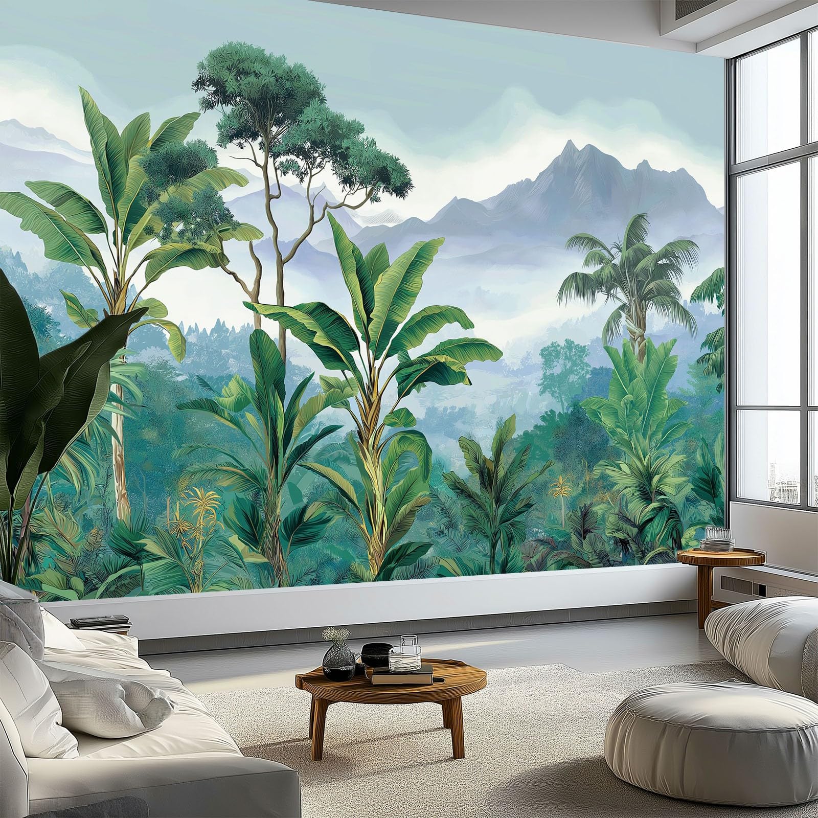 Generico Tapeta z włókniny tropikalny las deszczowy dżungla banan natura zielony 350 x 256 cm - dekoracja ścienna do salonu sypialni