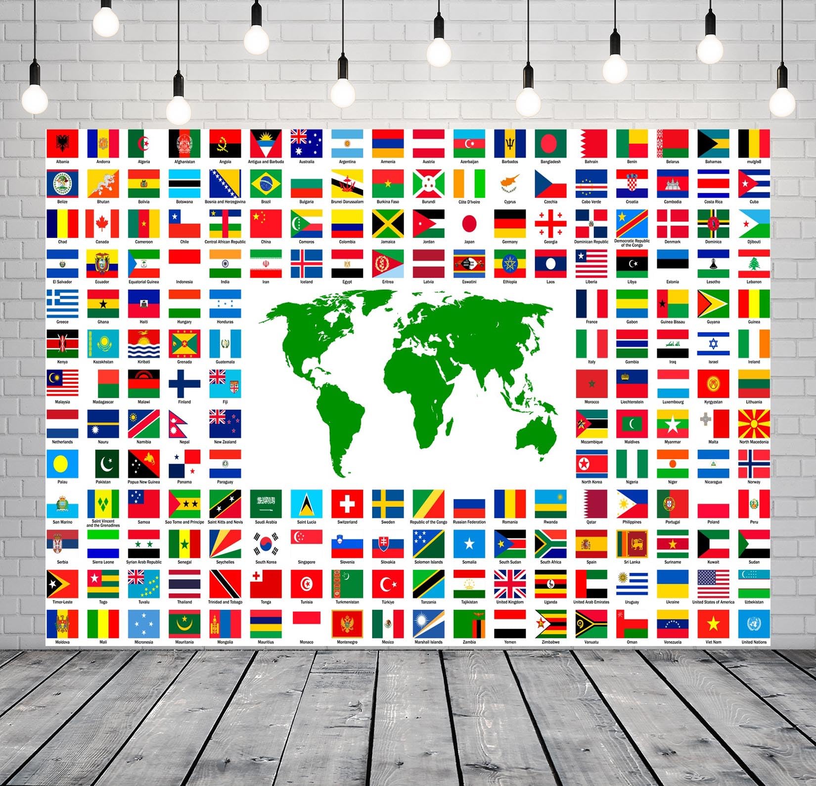 BELECO 15X8ft Fabric World Flags Backdrop World Map International Flag Country Flags Background for Themed Party Decorations Home Decor Photo Booth Studio Props