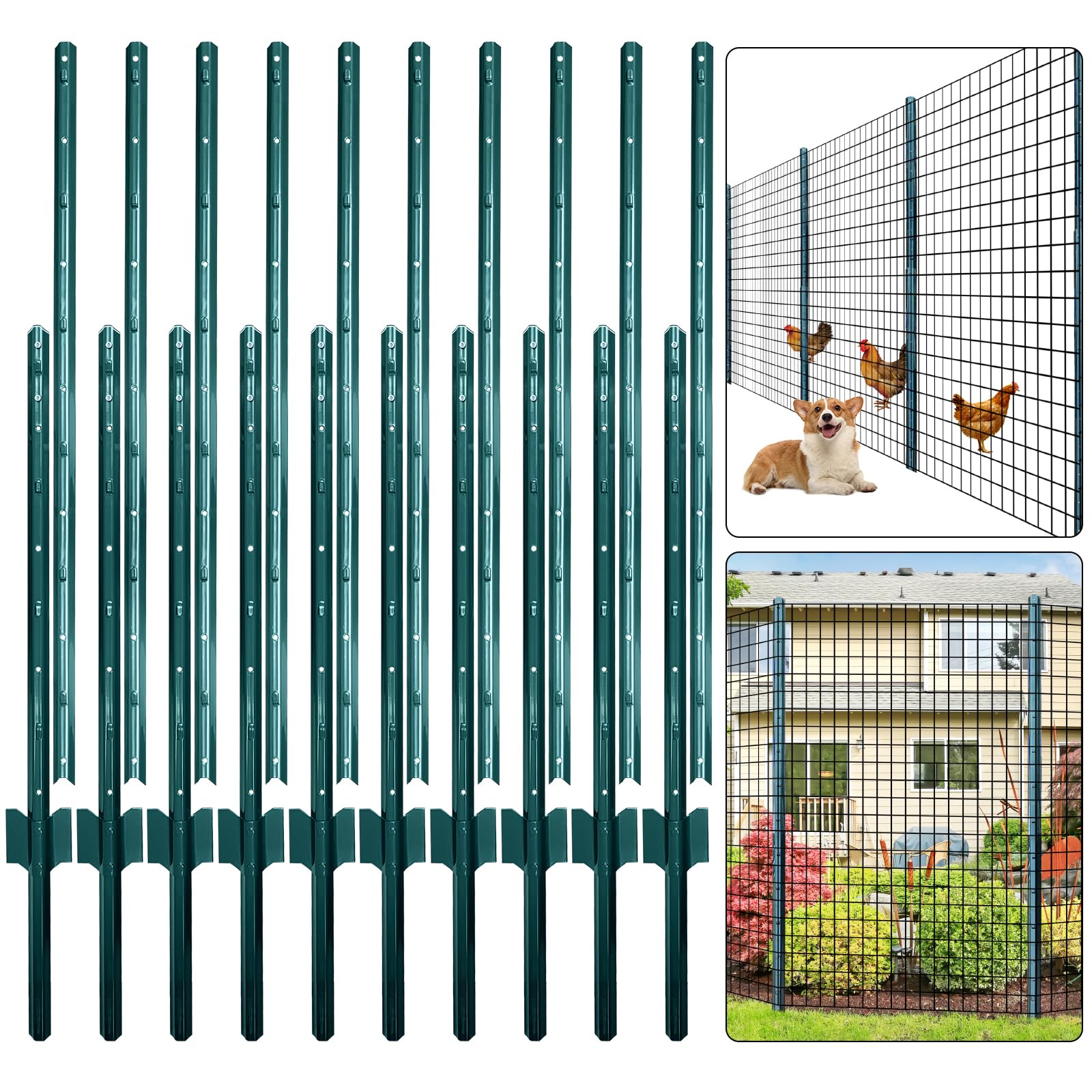 Thealyn Fence Posts 6 ft / 182 cm, Pack of 10 - for 5 ft Wire Fence Mesh, Metal Post with U-Channel, Steel Poles U Post for Garden Wire Mesh Poles for Chicken Wire Mesh — image 1