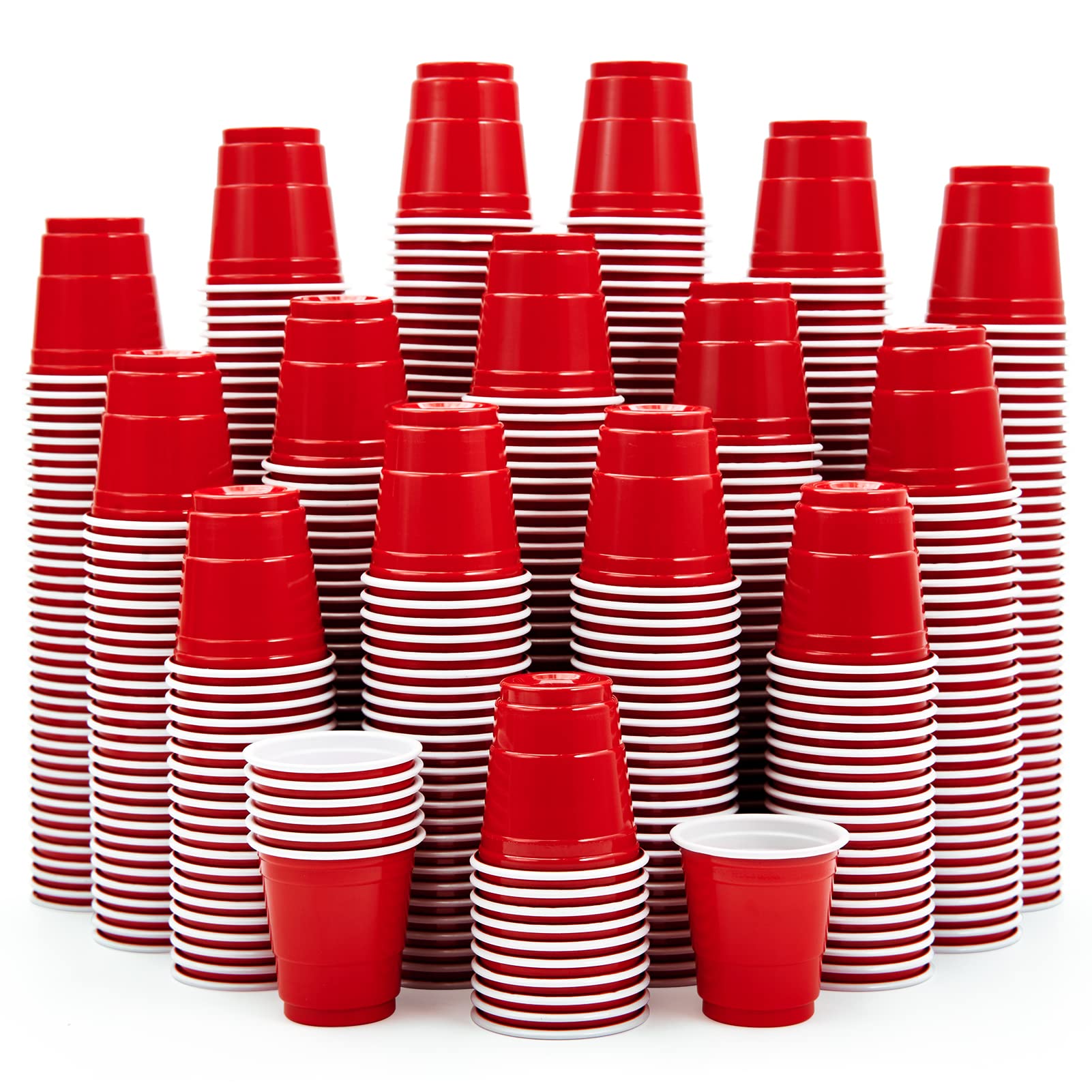 Lilymicky 1080 PACK 2 oz Plastic Shot Glasses, Mini Red Disposable Shot Cups for Parties, Carnivals, and Any Events