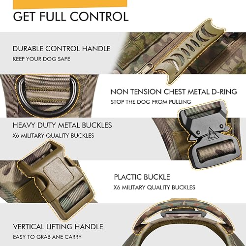 Miniatura 2 de Arnés táctico de mochila para perros para razas grandes, diseño original, chaleco con hebilla de metal con bolsas laterales para entrenamiento de