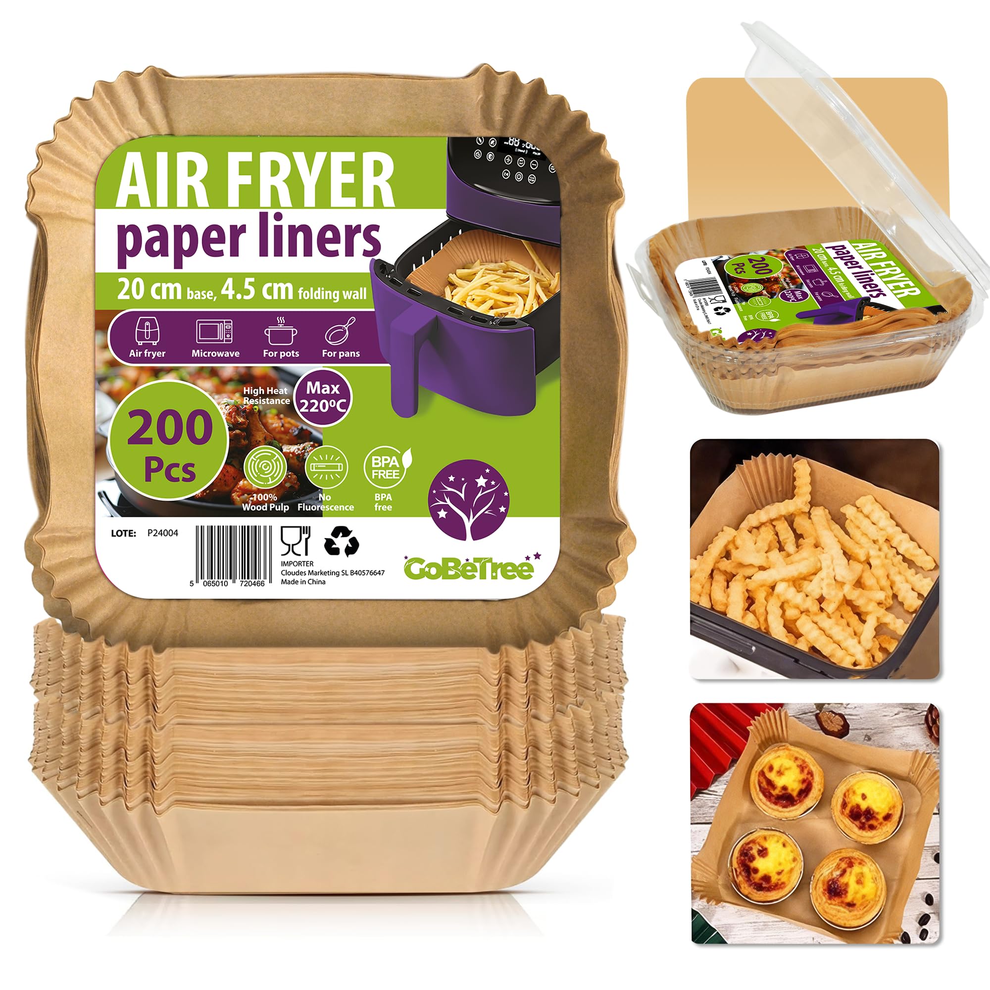 GoBeTree 200 Papel Air Fryer Cuadrado 20-24,5 cm Antiadherente Desechable. Papel Freidora Aire Pergamino Cosori 5,5L 6L Cecotec Compatible Resistente Sin BPA Para Horno Sin Aceite