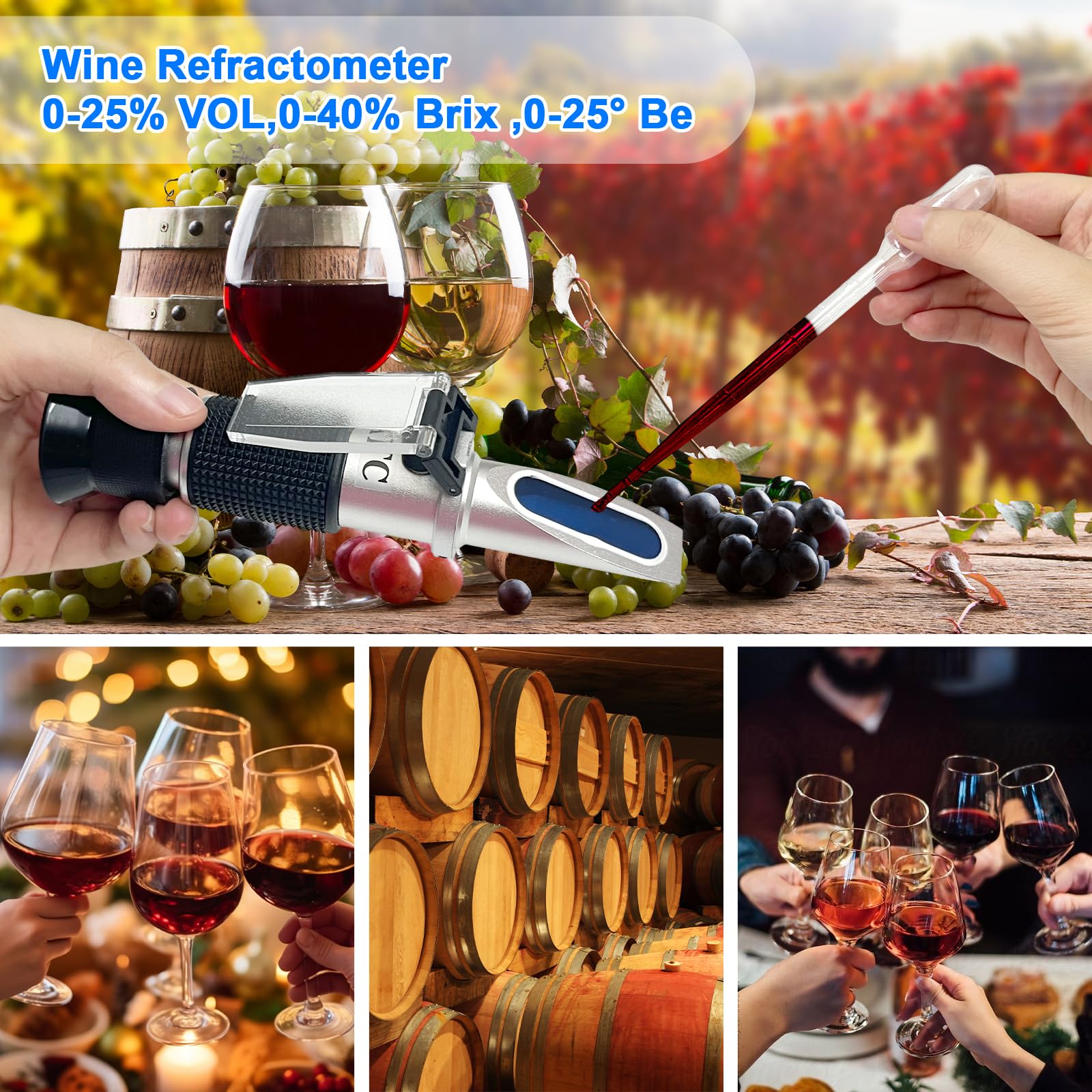 Wine Refractometer Kit - Brix, Alcohol & Baume -2 Wine Refractometer Kit - Brix, Alcohol & Baume -2
